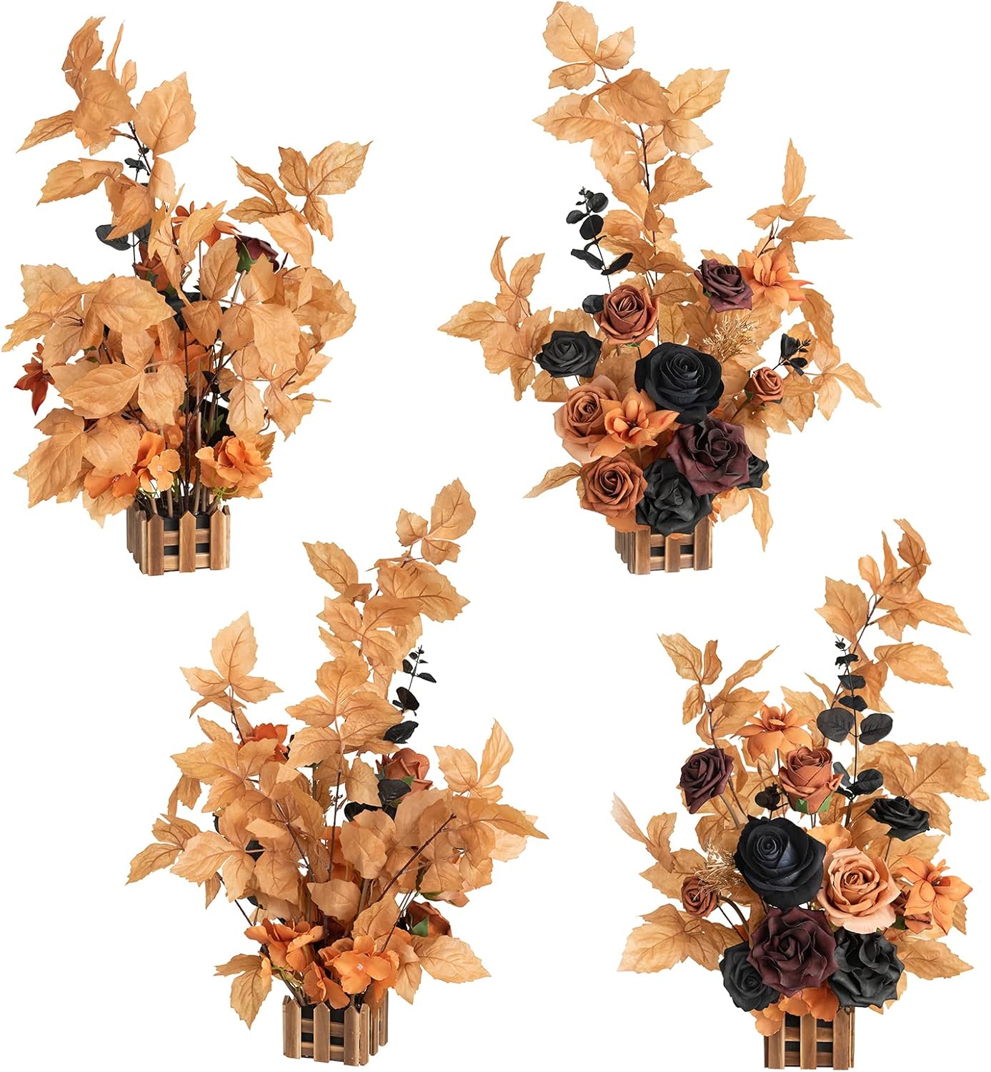 Ling's Moment 17.5" Tall Standing Artificial Flowers Arrangements 4pcs Fall Wedding Aisle Runner Chair Decorations Orange Black Centerpieces for Ceremony Reception Rose Floral Party Outdoor