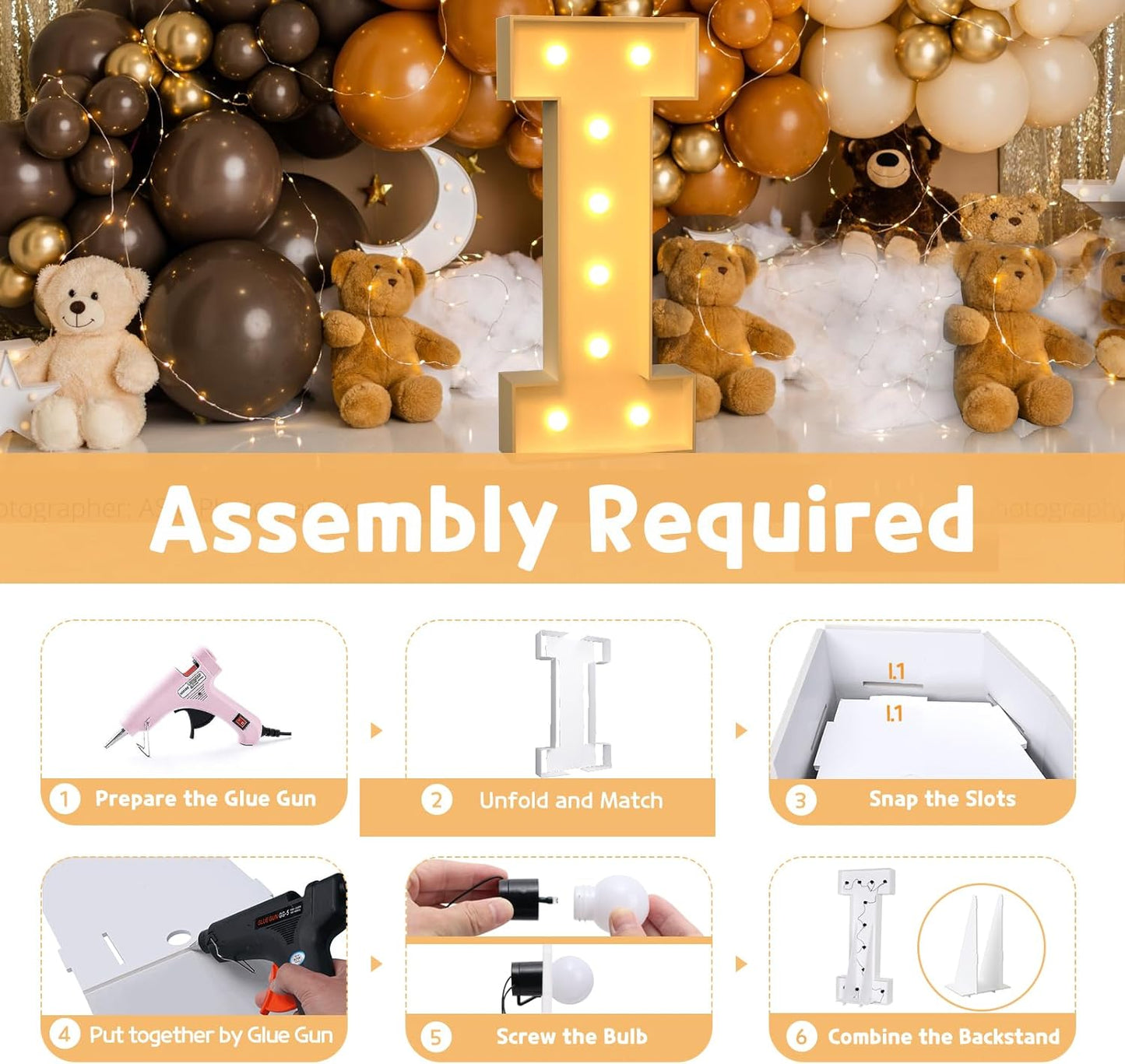 imprsv Marquee Light Up Letters, 3FT Marquee Letters for Birthday Baby Shower Wedding Decorations Light Up Letters for Engagement Party Decor, Large Marquee Letters for Party Decorations, Letter I