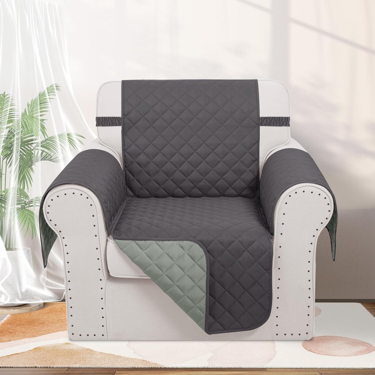 Recliner Chair Covers Reversible Sofa Couch Cover for Pets Lazy Boy Furniture Protector(23''Chair,Dark Grey/Light Grey)