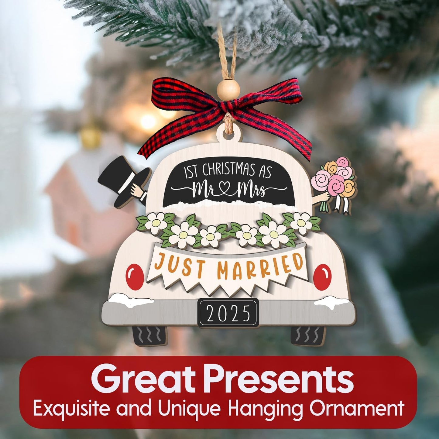 NewEleven Mr and Mrs Gifts - Wedding Gifts for Couples 2025, Just Married, Newlywed Keepsake - Wedding Ornament, Meaningful Gift from Friend, Family - Christmas Ornament