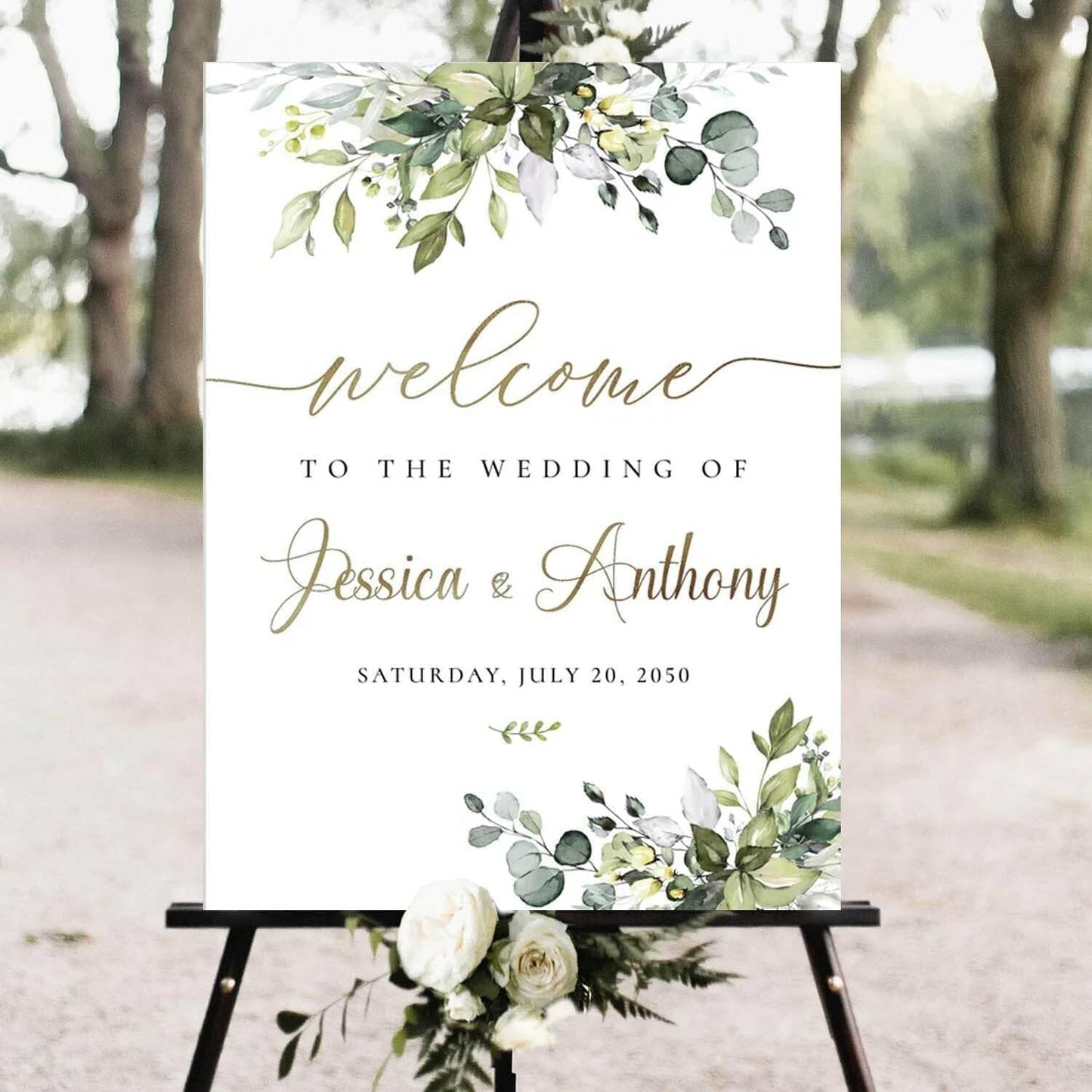 Greenery Wedding Welcome Sign, Eucalyptus Wedding Sign, Botanical Welcome Wedding Sign, Welcome to our Wedding Sign, Wedding Signs for Ceremony, Personalized Wedding Welcome Sign #12
