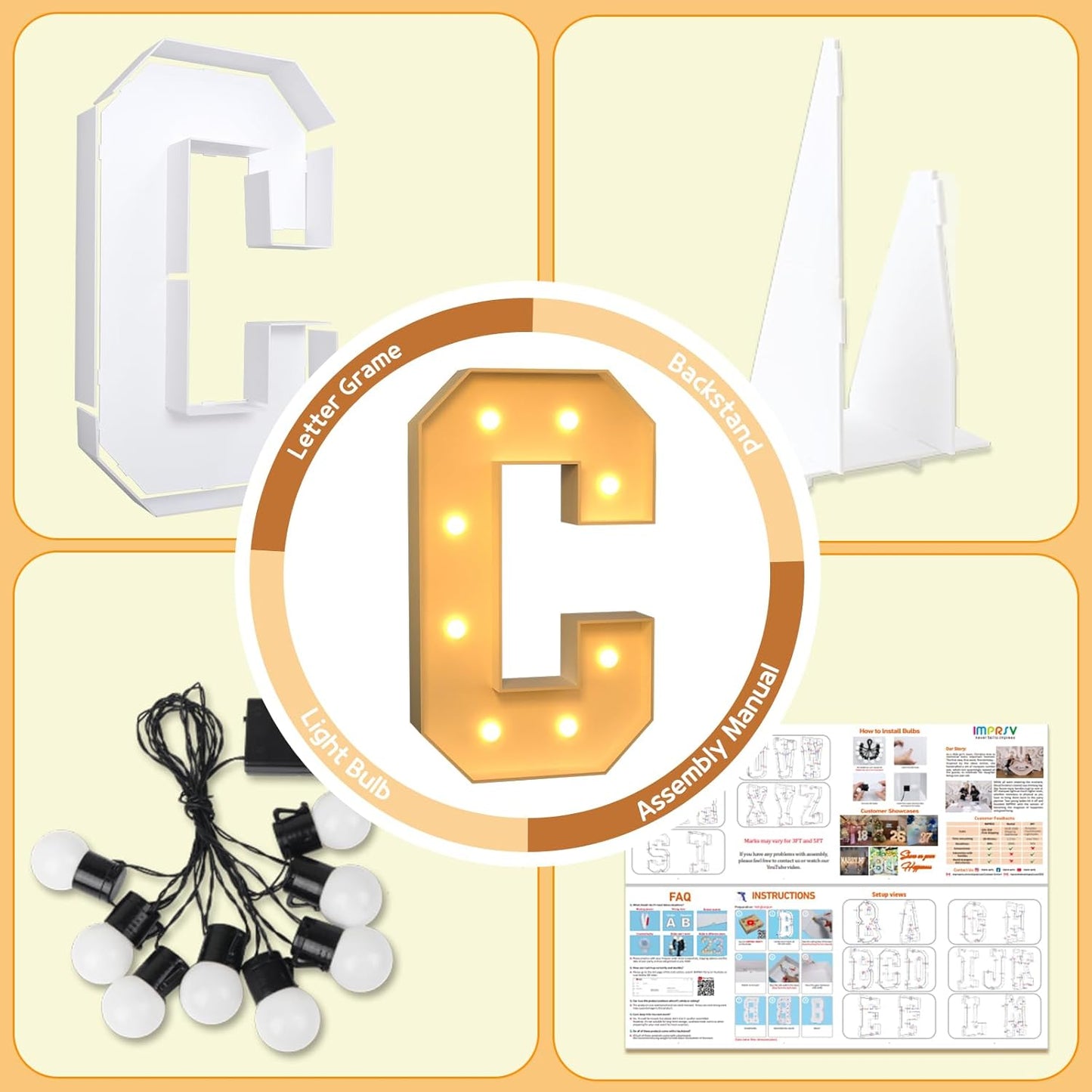 imprsv Marquee Light Up Letters, 3FT Marquee Letters for Birthday Baby Shower Wedding Decorations Light Up Letters for Engagement Party Decor, Large Marquee Letters for Party Decorations, Letter C