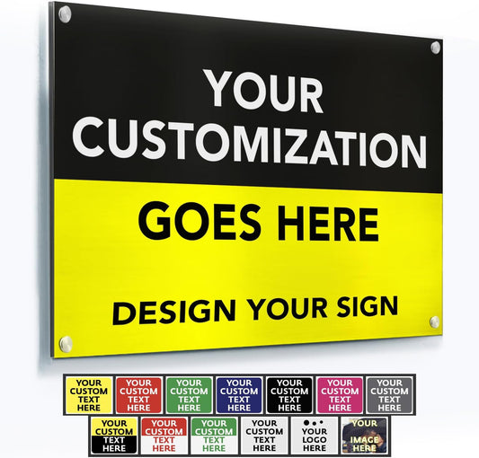 Custom Metal Signs, Personalized Aluminum, Customized Safety, Business Signs, Waterproof Outdoor, White Aluminum (Black & Yellow, 24x18 In)