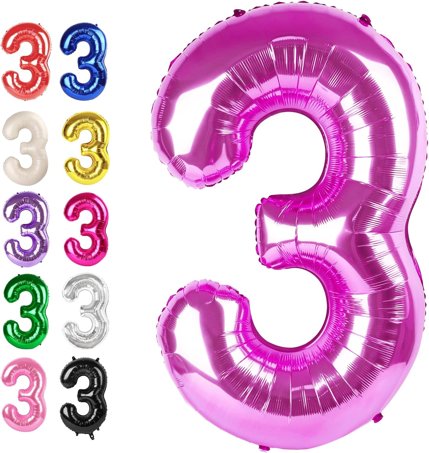 Large 40 Inch Rosy Purple 3 Number Balloon, 3 13 23 30 33 36 38 Rosy Purple Birthday Party Decorations, Numbers Three Foil Balloons for Anniversary Party Graduations Celebration Supplies