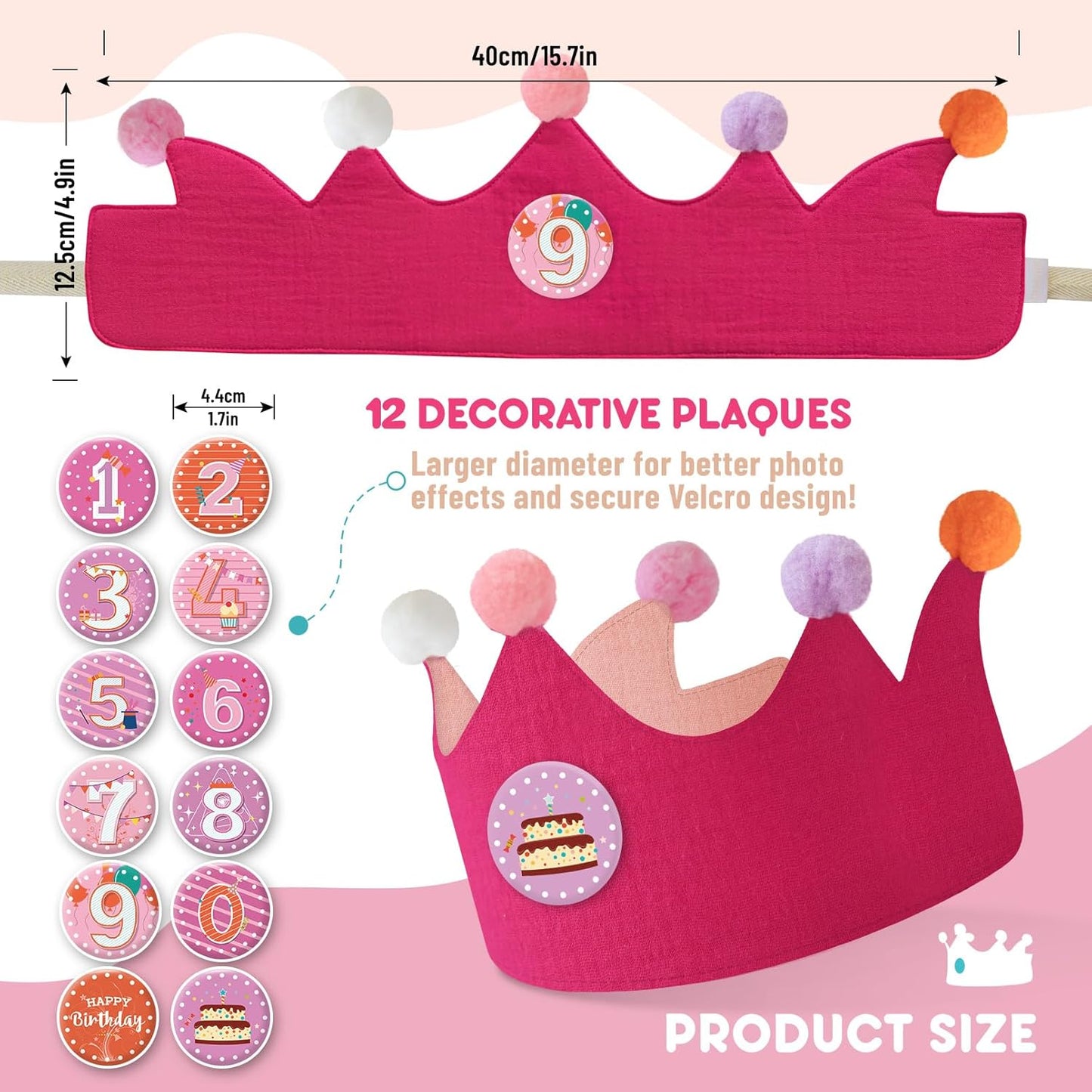 Reusable Birthday Crown with Numbers,Kids Birthday Hat Fabric Crown Pertain Kids Boy Toddler Girl Baby Bday Hats