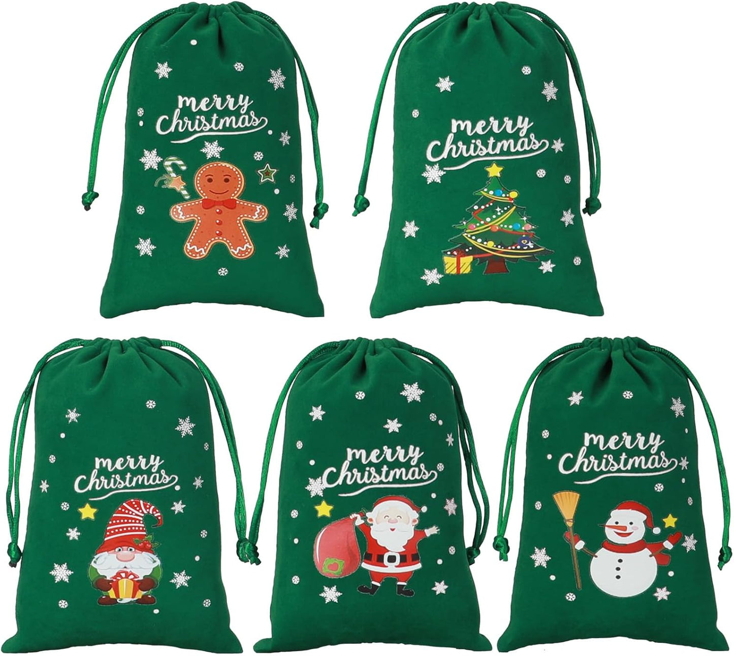 Tapleap Coth Christmas Bags with Drawstring - 50Pcs 4x6 Green Velvet for Wrapping Christmas Party Favors or Gifts for Friends, Small Bussiness, Palm Crosses