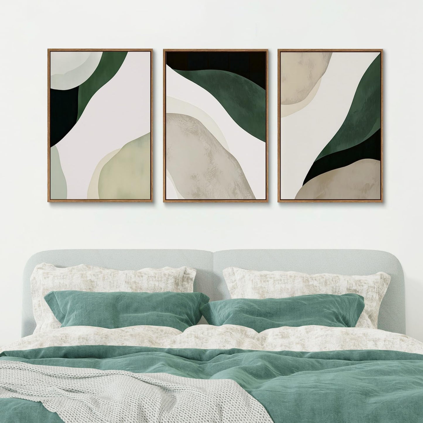 myusuar 3 Piece Large Modern Abstract Canvas Framed Wall Art For Living Room, Green Black White Minimalist Wall Art Decor Posters Prints For Bedroom Office 24x36in