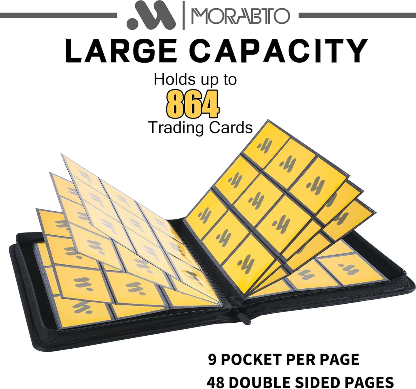 Card Binder 9 Pockets,Trading Card Binder Holds up to 864 Cards with 48 Sleeves,Zipper Card Holder Album Compatible with TCG Card/Game Cards/Sports Card