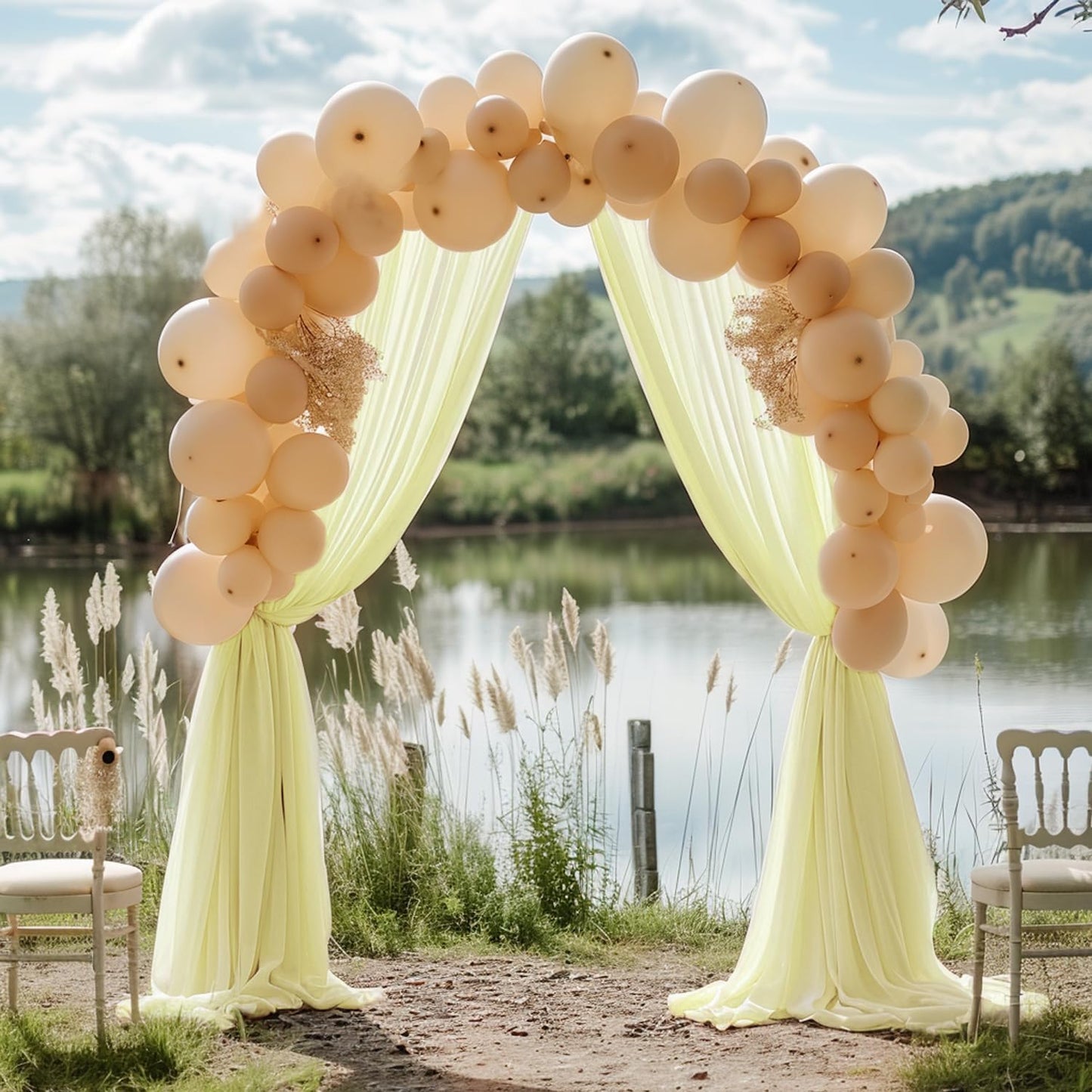 Wokceer Wedding Arch Draping Fabric 6 Panels 28.7" x 20FT Beige Drapes Sheer Fabric Backdrop Arch Draping Fabric for Wedding Ceremony Birthday Party Bridal Shower Decoration