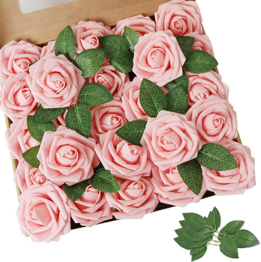 AmyHomie Artificial Flower 50pcs Real Looking Fake Roses w/Stem for DIY Wedding Bouquets Centerpieces Arrangements Party Baby Shower Home Decorations