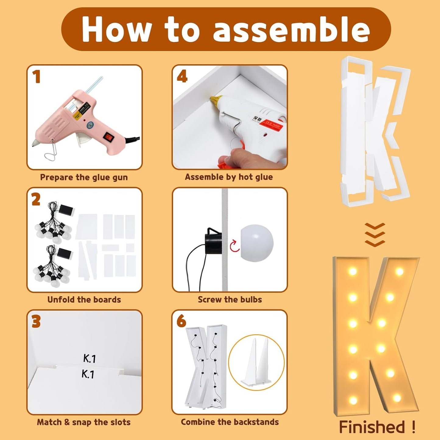 imprsv Marquee Light Up Letters, 4FT Mosaic Letters with Light for Baby Shower Graduation Party Decor, Large K for Engagement Wedding Party Decorations (Need to Assemble)