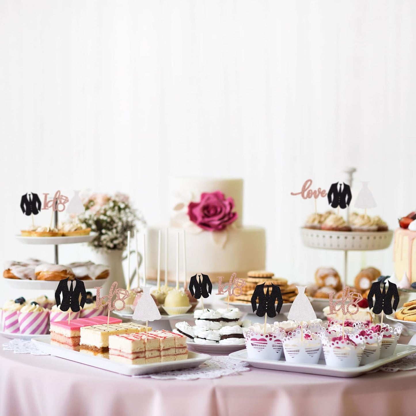 Gyufise 24 Pack Wedding Cupcake Toppers Glitter Groom and Bride Love I Do Cupcake Picks for Bridal Shower Wedding Engagement Party Cake Decorations Supplies