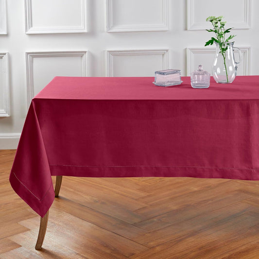Solino Home Beet Linen Tablecloth 60 x 90 Inch - 100% Pure Linen Hemstitch Table Cloth for Rectangle Tables - Classic Hemstitch, Machine Washable Tablecloth for Fall, Thanksgiving, Christmas, Holiday