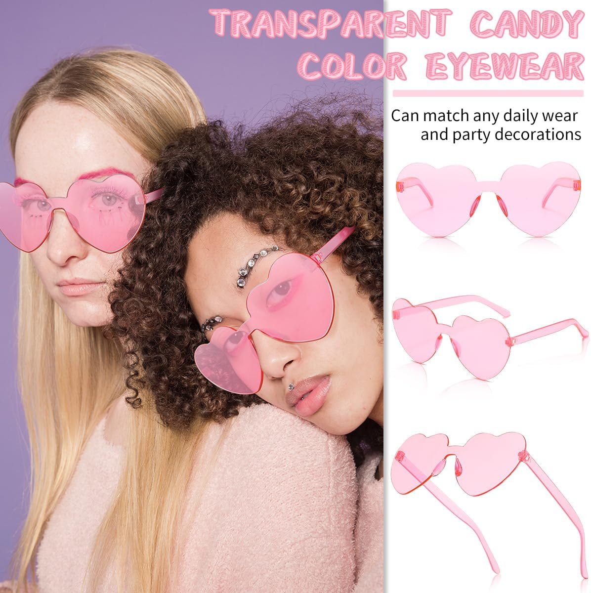 12/20/24 Pairs Heart Sunglasses for Women Men, Trendy Heart Shaped Rimless Transparent Sunglasses, Bachelorette Party