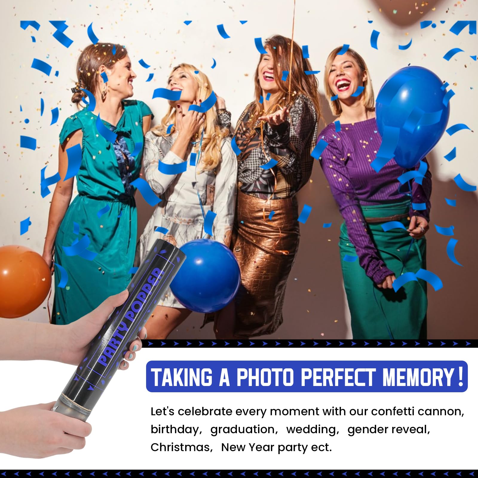 Party Poppers Confetti Cannon 12 Pack Royal Blue Poppers 12 Inch Party Shooters Mylar Confetti Blue