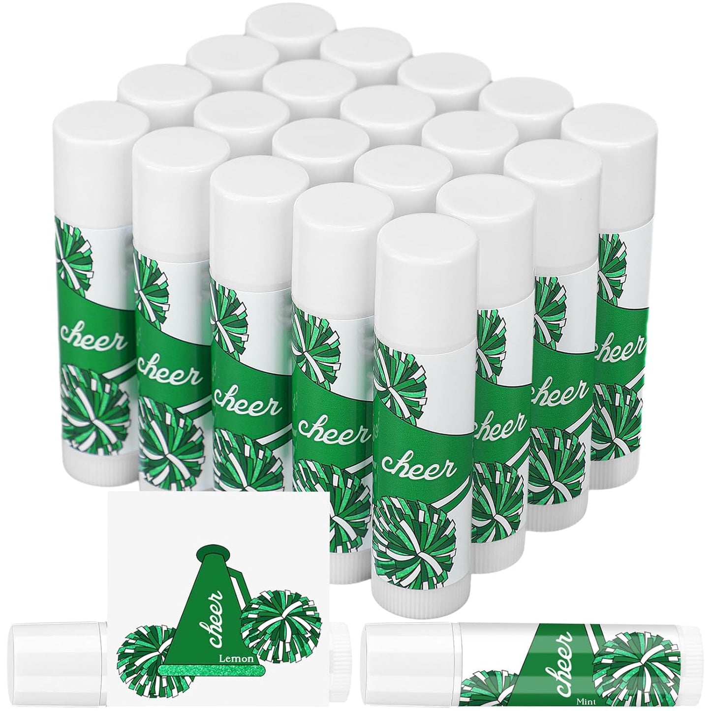 24 Pcs Cheer Lip Balm Cheer Teams Camp Gifts Pom Pom Leaders Party Favors Gear Lip Balm Mom Gift for Competitive Party Guest Supplies(Green)