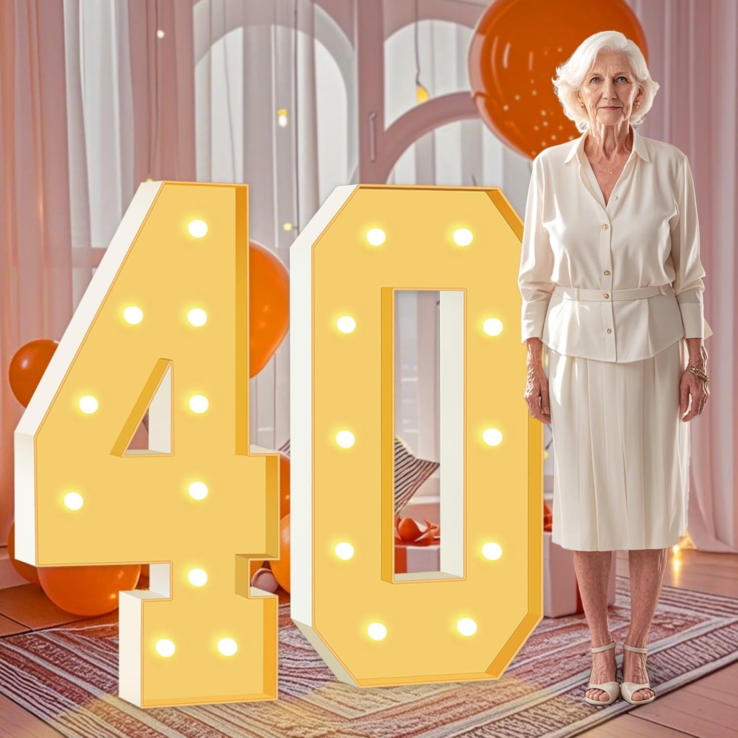 4FT Marquee Numbers 40, Large Light Up Numbers 40th Birthday Decorations for Her Him, Cardboard Number for Women Men Anniversary Party Decor Backdrop, DIY Foam Board Mosaic Number Sign