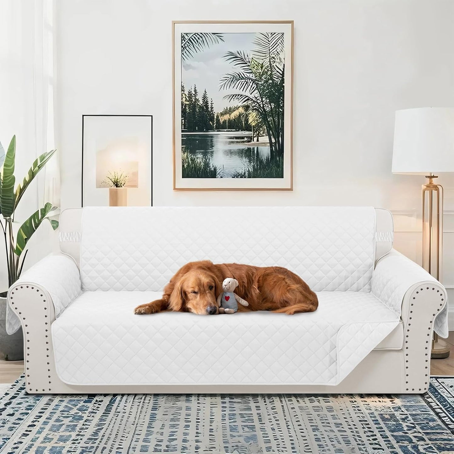 Reversible Oversized Sofa Covers Couch Cover Furniture Protector for Dogs Elastic Straps Water Resistant(XLSofa,White/White)