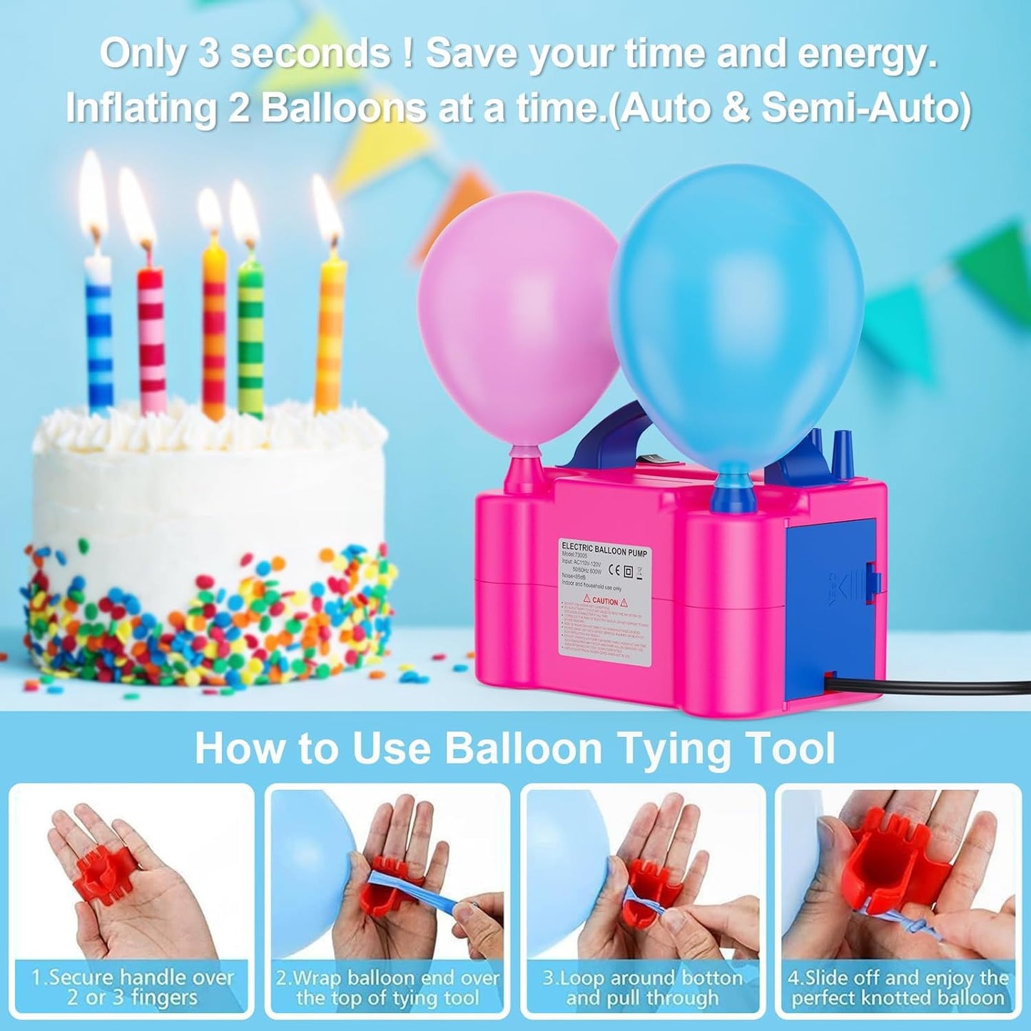Motorenbau Electric Balloon Pump with Dual Nozzle & 2 Tying Tools