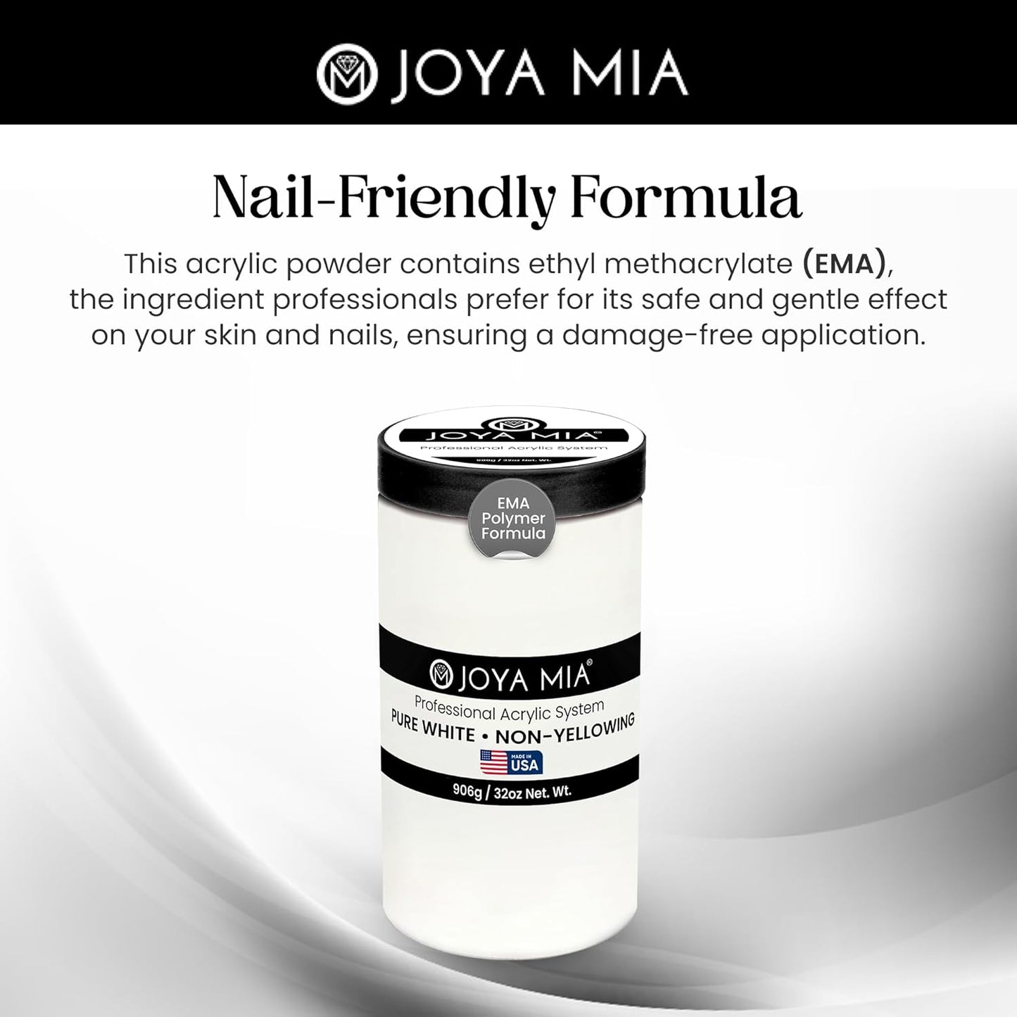 Joya Mia Acrylic Powder for Nails, MMA-Free, Super Adhesion Professional Powder for Flawless & Long-Lasting Nail Enhancements, Easy Application, Vibrant & Stunning Colors - Pure White, 32 oz