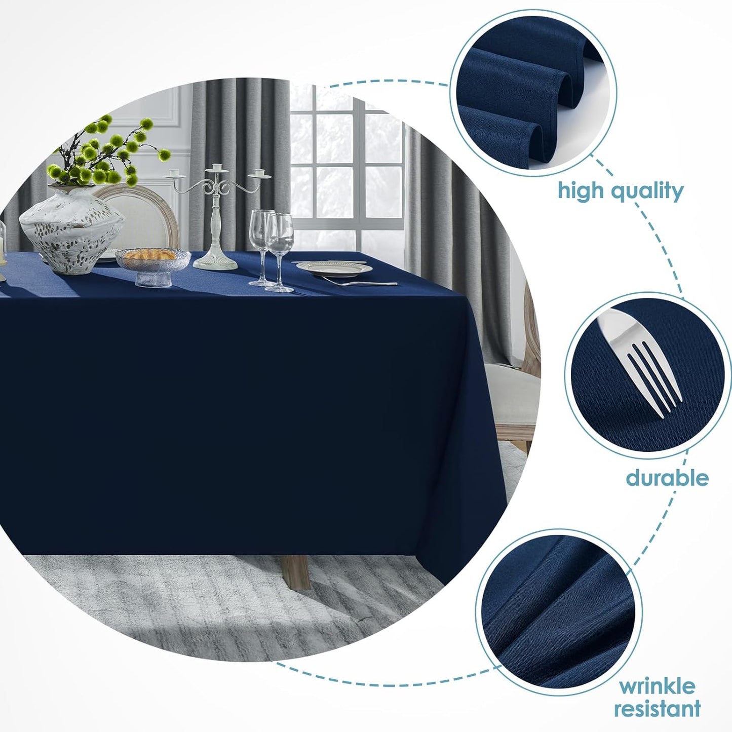 VidaFete Tablecloth 10 Pack 90 * 132inch Rectangle Table Cloth Polyester, Stain Wrinkle Resistant Rectangular Polyester Table Cover for Kitchen Dinning Party Wedding Buffet Decoration(Navy Blue)
