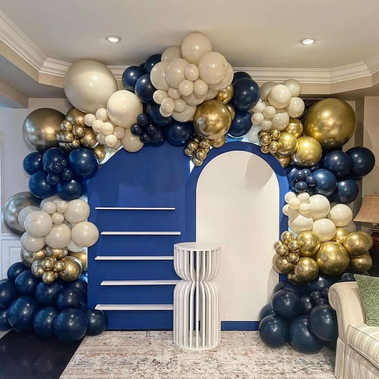 Navy Blue and Gold Balloons, 50pcs Pearl Navy Blue Double Stuffed Pearl White Sand Metallic Chrome Gold Confetti Balloons 12 Inch for Birthday New Year Anniversary Graduation Party Decorations