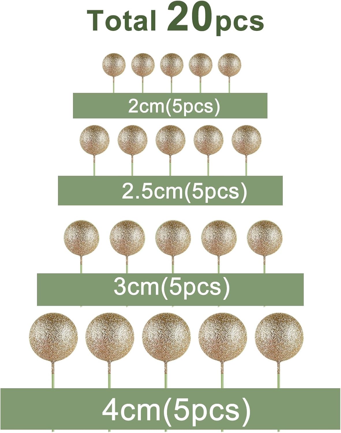 ASTARON 20 Pcs Ball Cake Topper Decorations Mini Balloons Cake Topper Sticks Champagne Gold Balls Cake Picks Cake Topper Balls Cake Decorations for Birthday Cake Decorations