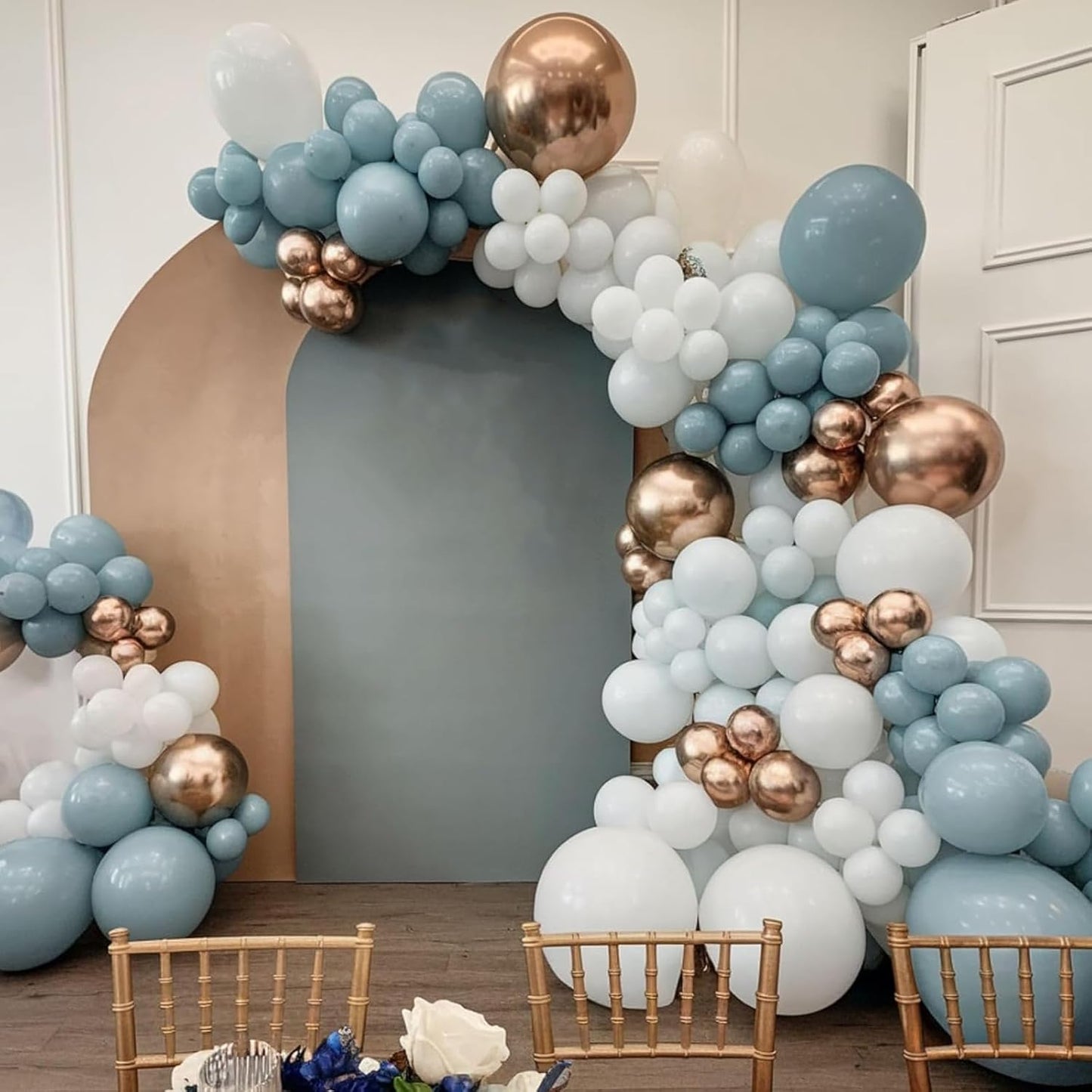 Dusty Blue and Gold Balloons, 12 Inch Blue Gold Balloons, Retro Fog Blue Metallic Golden White Confetti Balloons Latex Balloon for Wedding Baby Shower Gender Reveal Birthday Party Decoration