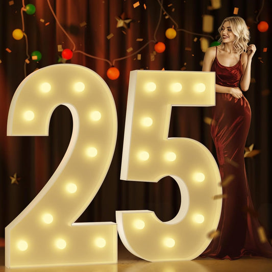 Marquee Numbers 4 Feet Tall Large Light Up Numbers 25th Birthday Decorations Girl Boy Big Yellow Light Outdoor Anniversary Decorations Balloon Arch Kit Party Backdrop 25