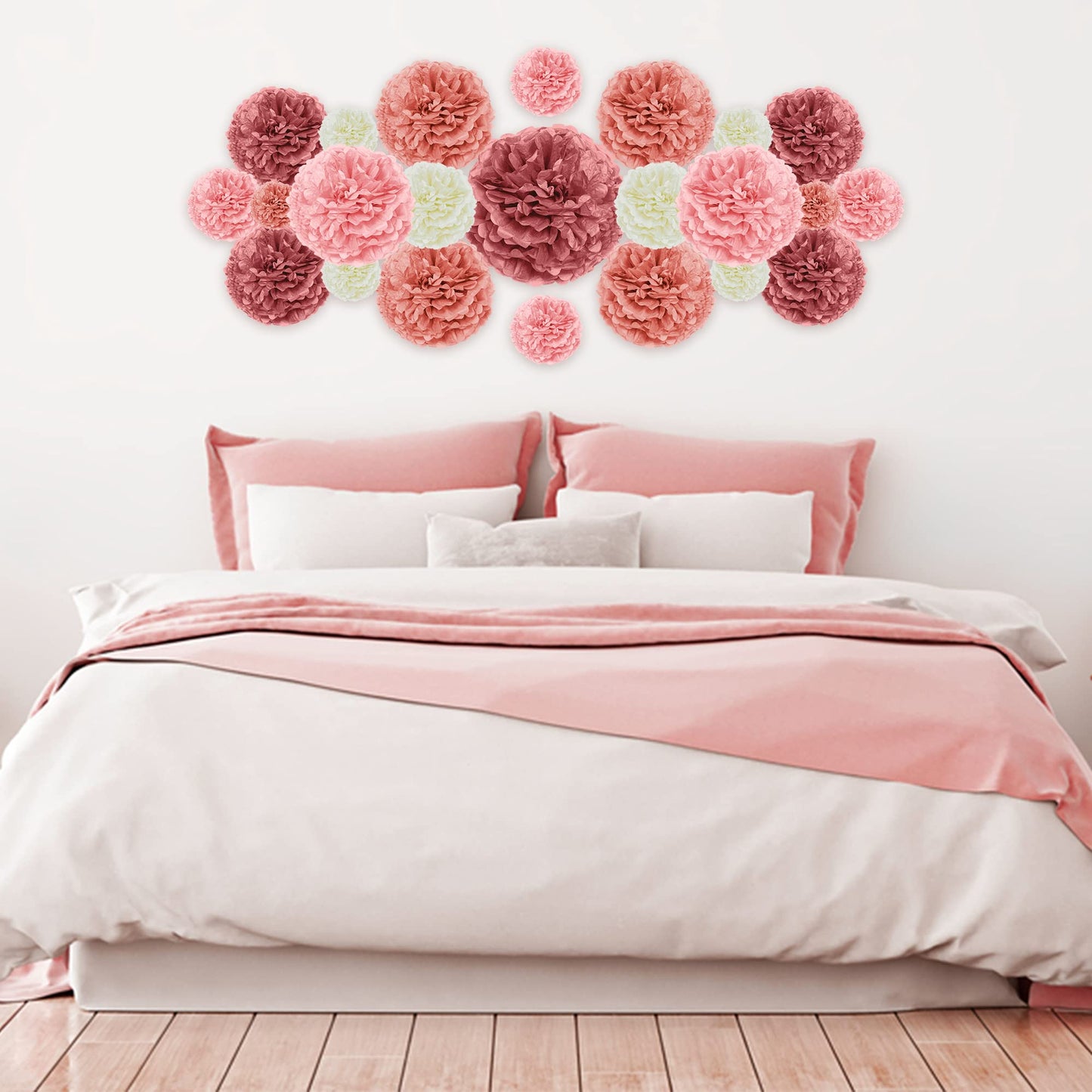EpiqueOne 20 Piece Tissue Paper Pom Poms | Blush Pink, Dusty Rose, Mauve & Cream | Colorful Paper