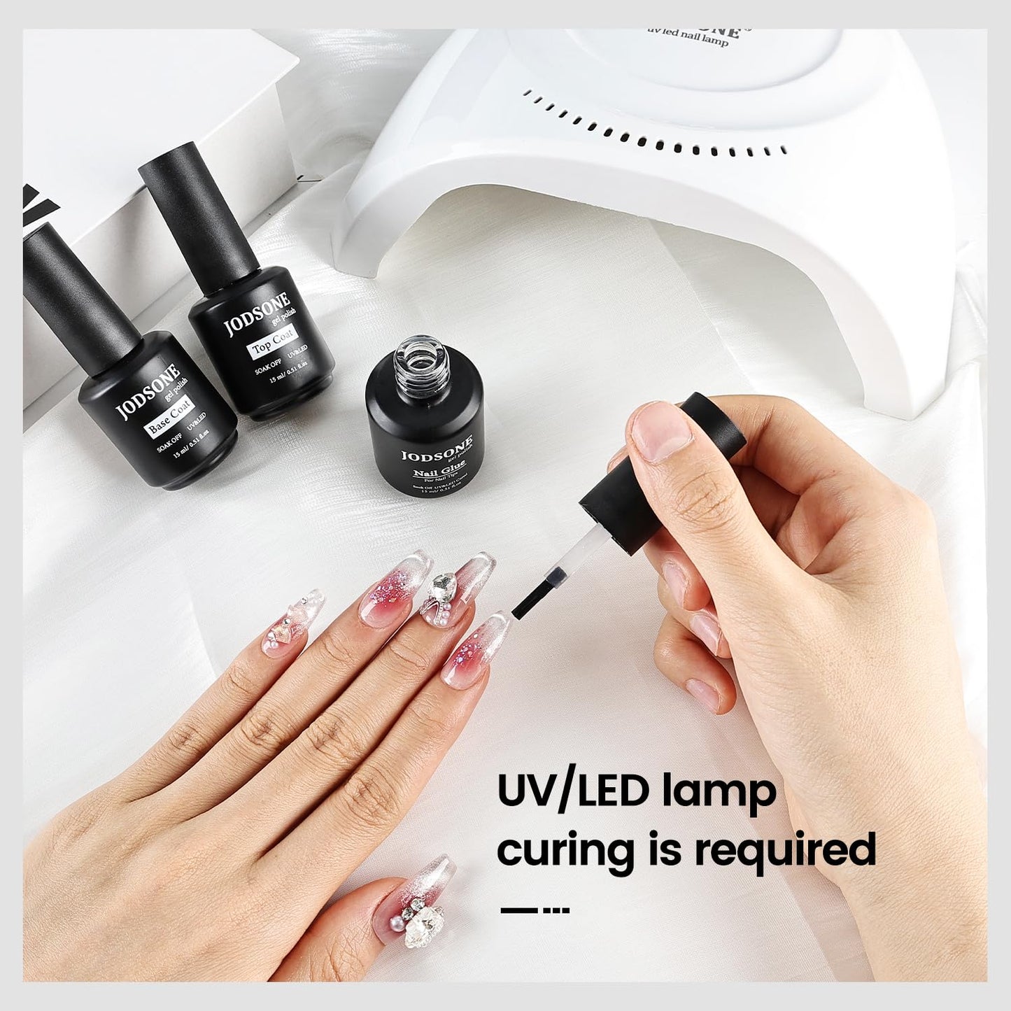 JODSONE 15ml Nail Glue Gel for Nail Tips Long Lasting Extension Glue for Clear Nail Tips Base Coat Top Coat All Need Lamp Cured