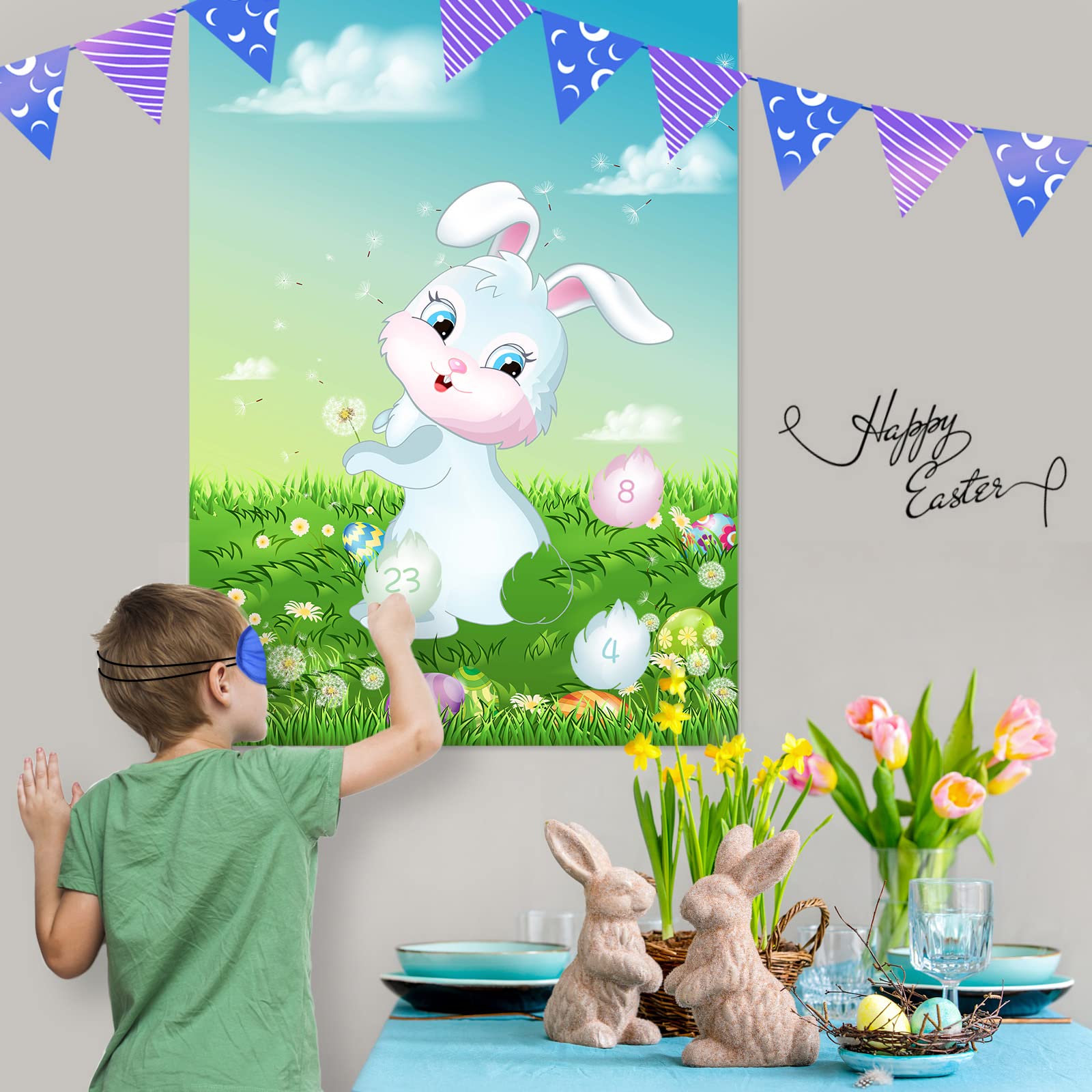 ASTARON Pin The Tail on The Bunny Game for Birthday Party, Easter Party Game with 24 pcs Tail