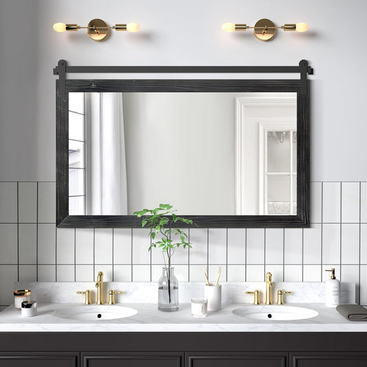 COGOOD Farmhouse Bathroom Mirror - 45 x 30 Large Rectangle Barn Door Mirror for Vanity, Bedroom, Living Room Wall Decor (Black)