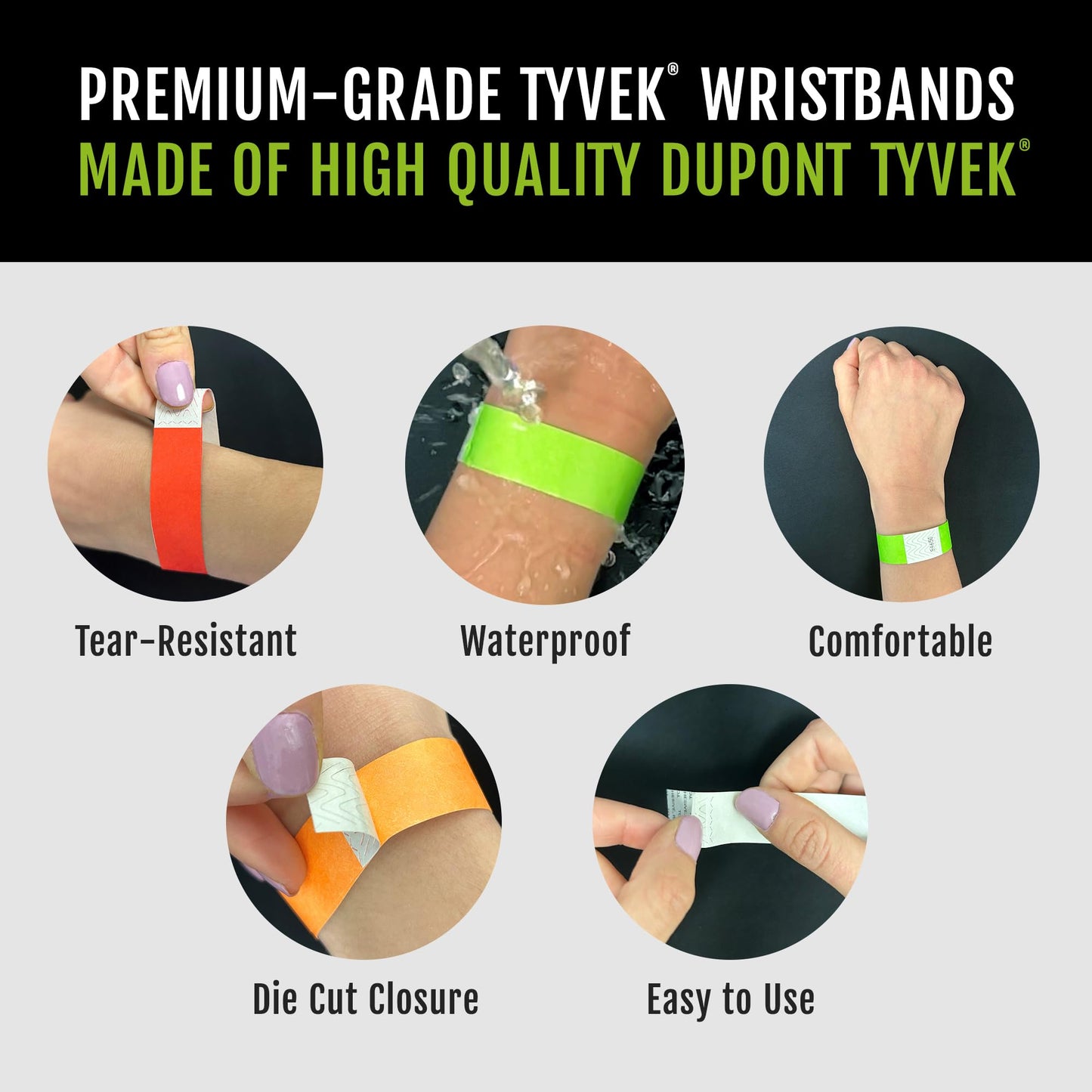 1,000 WristCo Neon Green Tyvek Wristbands for Events - Tamper-Proof Design