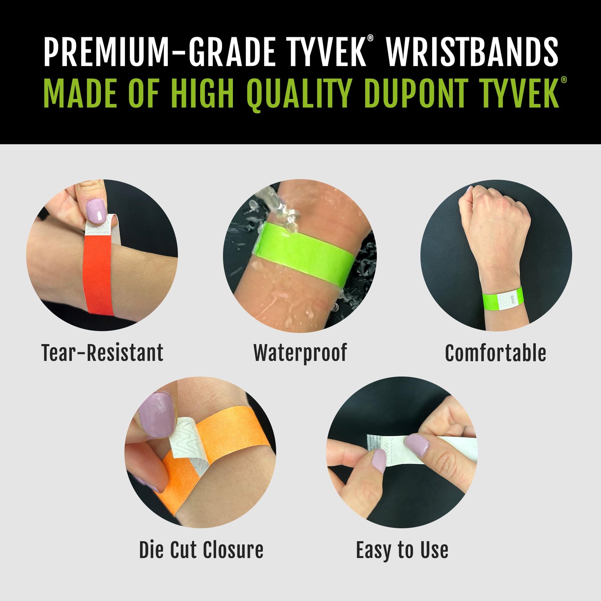 1,000 WristCo Neon Green Tyvek Wristbands for Events - Tamper-Proof Design