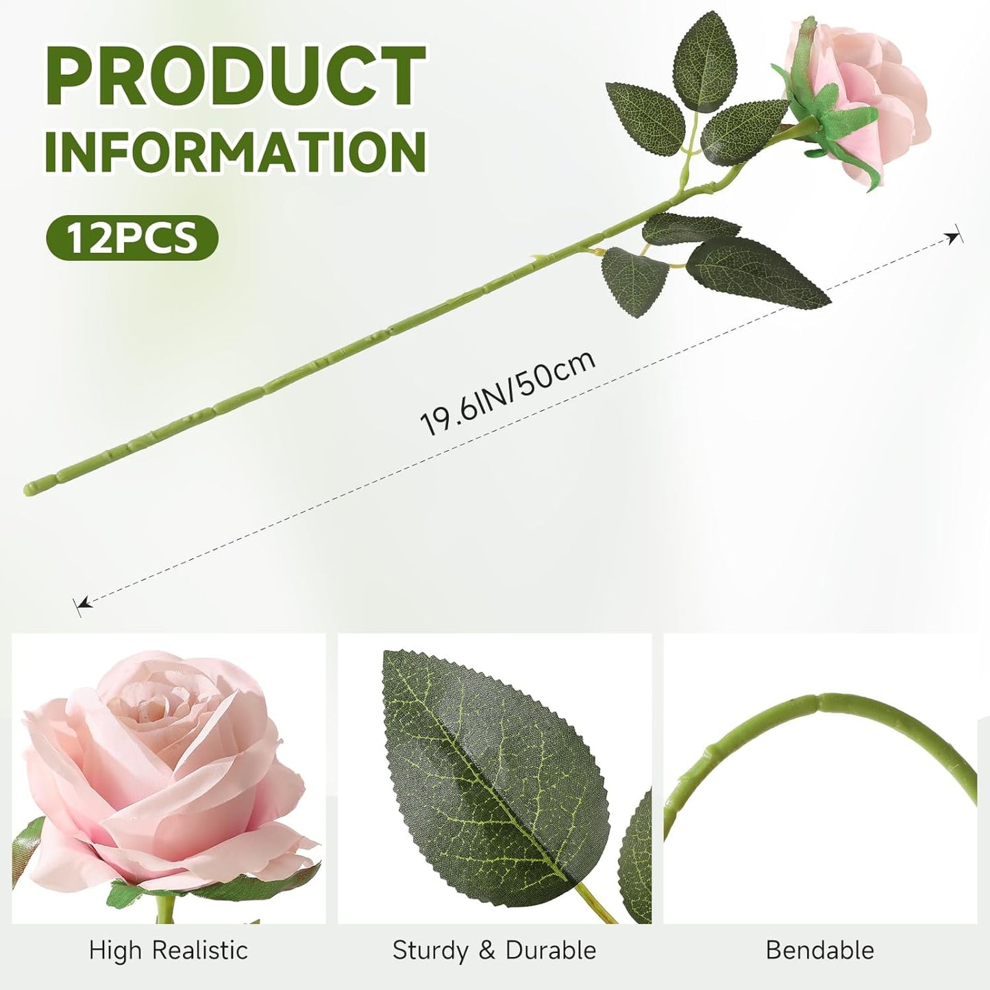 Tifuly Champagne Pink Roses Artificial Flowers - 12 Pcs Long Stem Silk Roses, Realistic Fake Roses with Stems for Bridal Bouquets, Home and Office DIY Decor