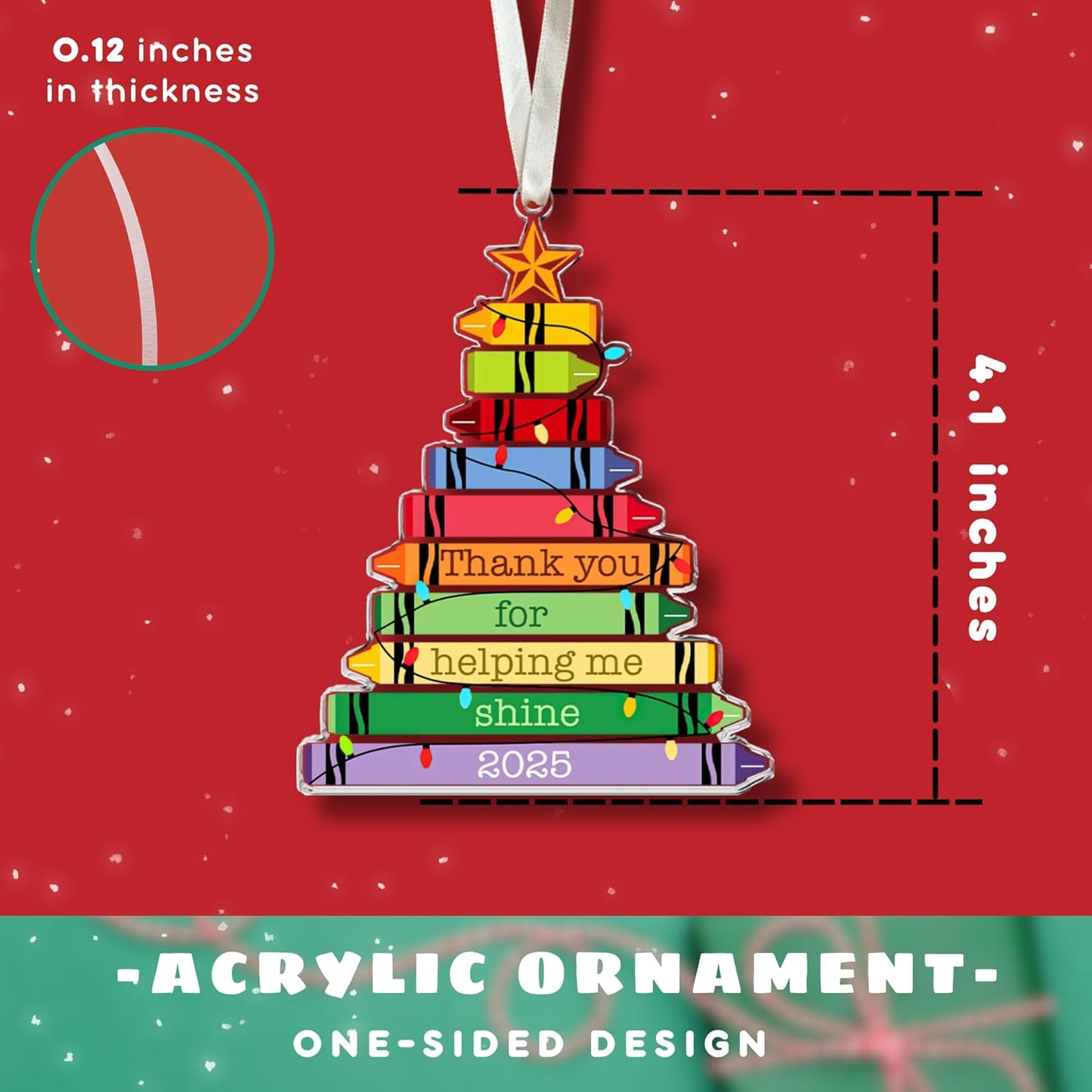 Pawzity Teacher Ornament - Teacher Gifts for Women, Gifts for Teachers Women - Teachers Christmas Ornaments - Dance Music Art Math English Kindergarten Daycare Teaching Oraments - Acrylic Ornament