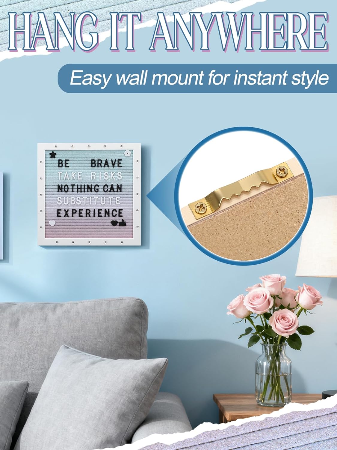 Light up Changeable Felt Letter Board Sign with LED Lights - 10×10" Message Board & Wood Stand & 450 Letters, for Halloween/Birthday/Event/Pregnancy/Baby Announcement/Home Wall Decor Gifts, Gradient