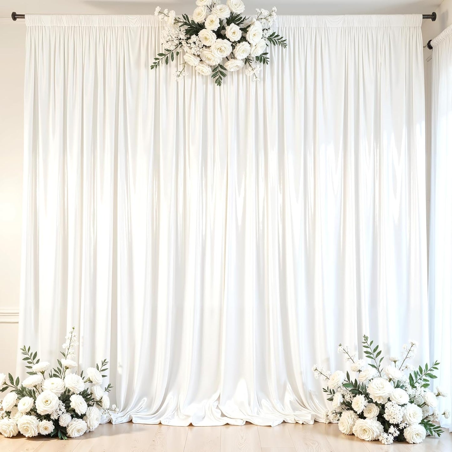 White Glitter Backdrop Curtain for Parties Wedding,10Ft x 10Ft Satin Shimmer Photo Backdrop,Non-Wrinkle Sparkle Drapes for Backdrops,Back Drop for Photography, Birthdays,Weddings,Prom