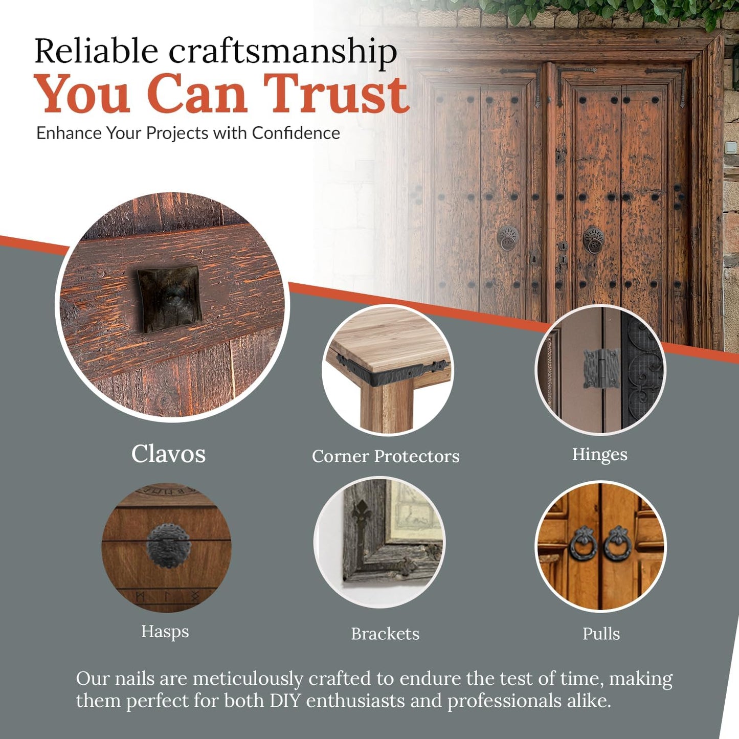 25 Pack 2" Square Head Iron Clavos Decorative Nails – Sealed Rusted – Handmade Rustic Square Fasteners for Farmhouse Shutters, Faux Wood, Barn Doors, Shutters, and Gates – Ornamental Wood Accent