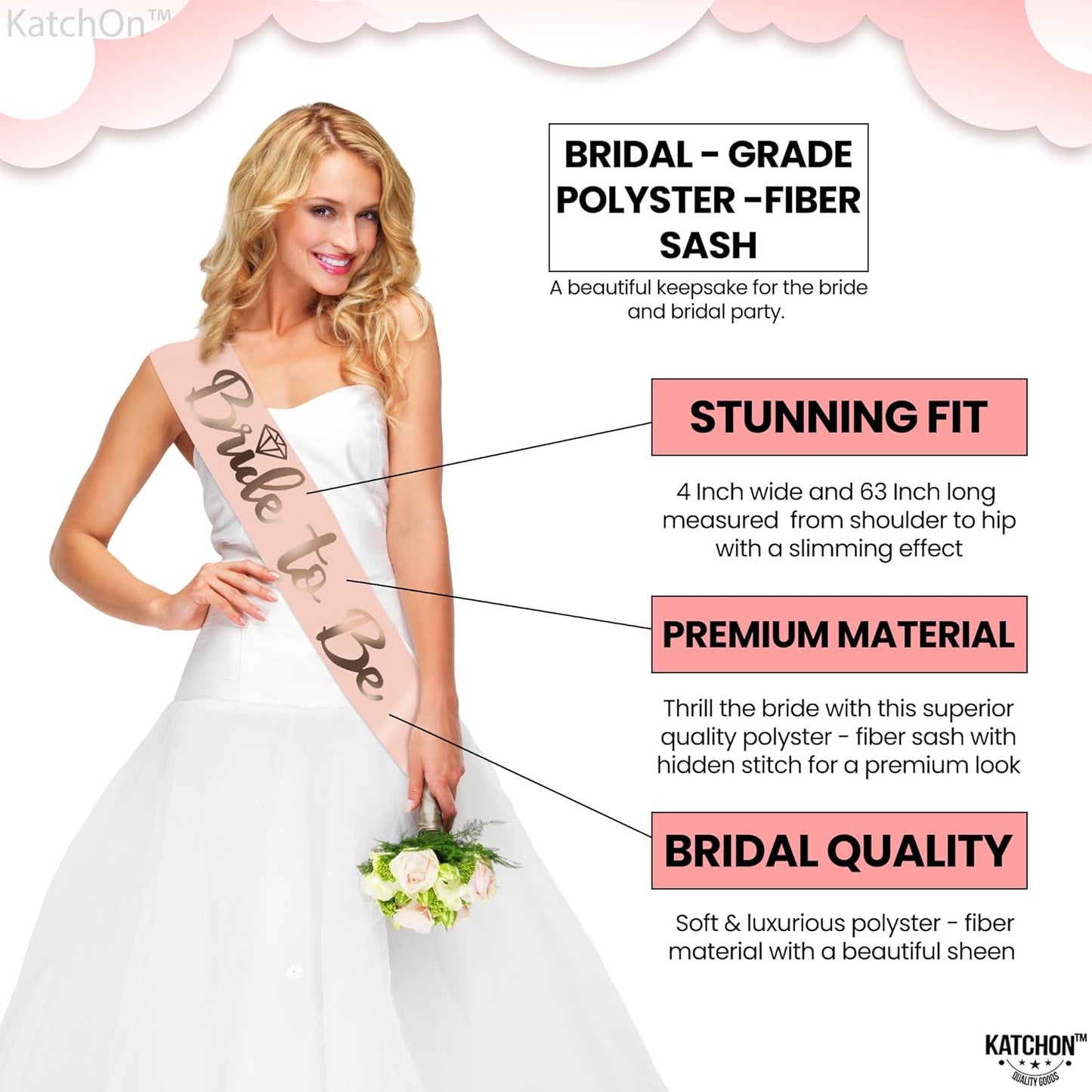 KatchOn, Rose Gold Bride to be Sash and Headband - Pack of 2 | Bride Sash and Tiara for Bachelorette Party Decorations | bride To Be sash and Crown | Bridal Shower Decorations