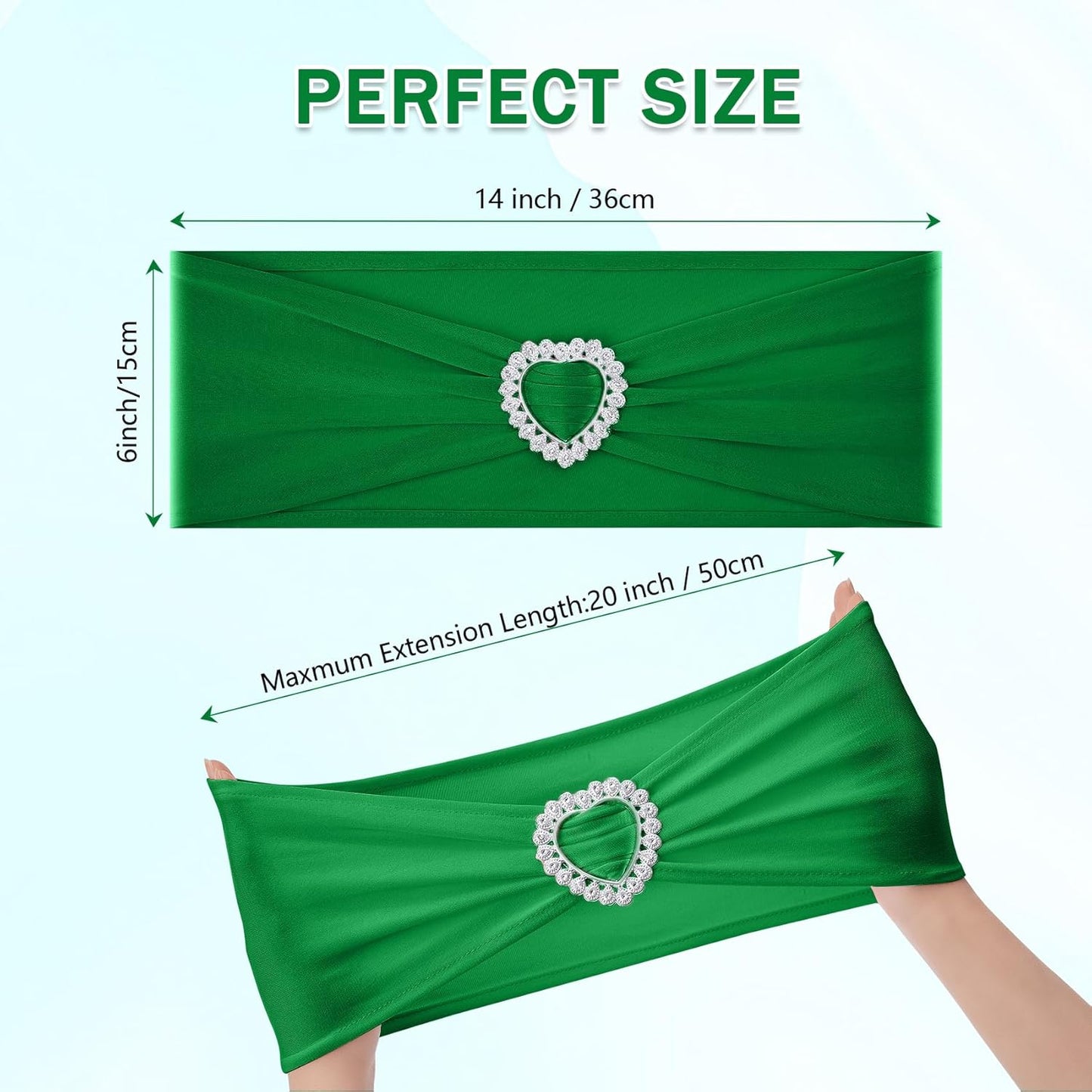 Howhic Pack of 120 Spandex Chair Sashes Bows Stretch Chair Cover Band with Buckle Slider Universal Elastic Chair Ties for Wedding Banquet Party Event Decoration (Emerald)