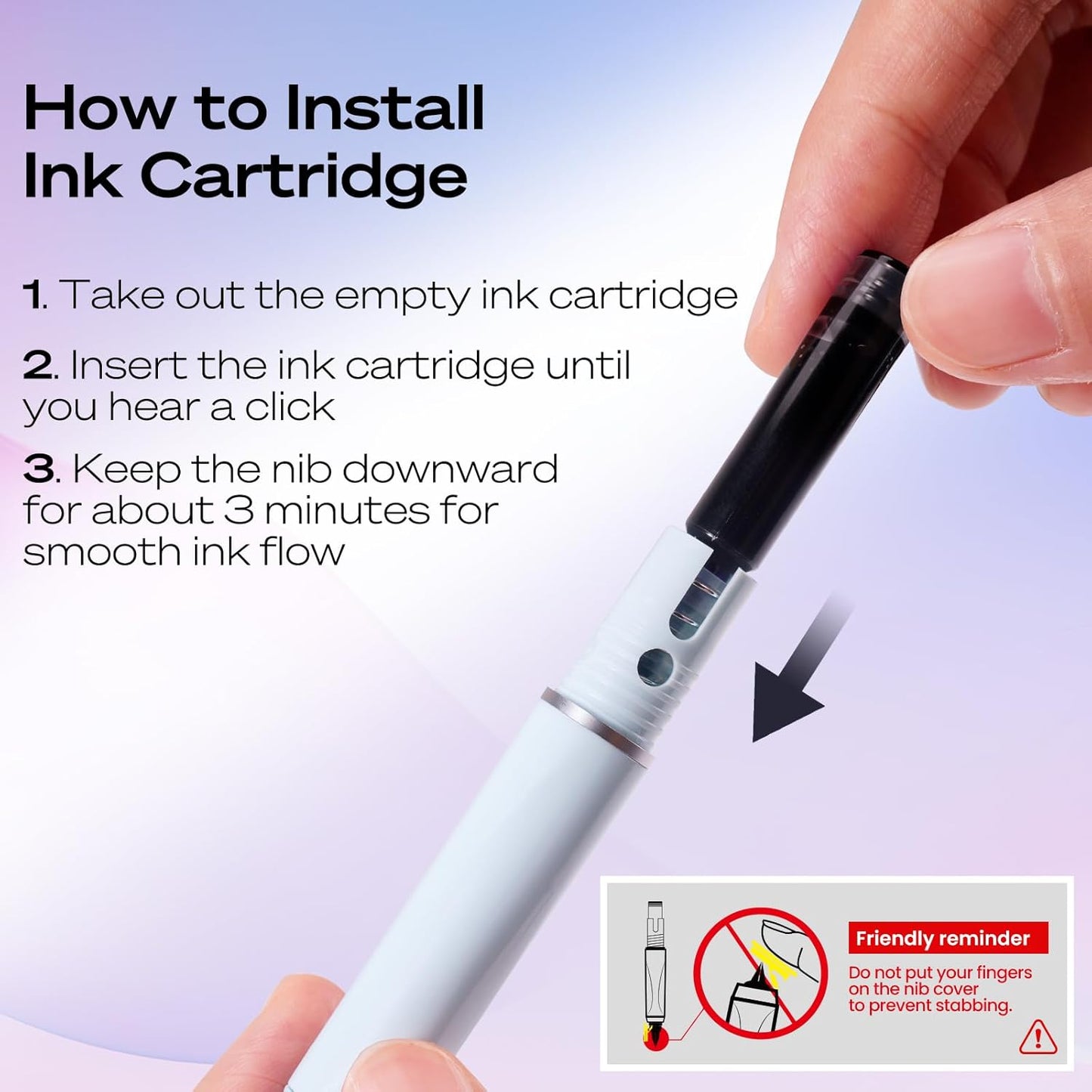 WRITECH Fountain Pen Fine Nib: Black Ink Retractable Pen Set Includes 5 Ink Cartridges Smooth Writing No leaking for Gift (Blue)