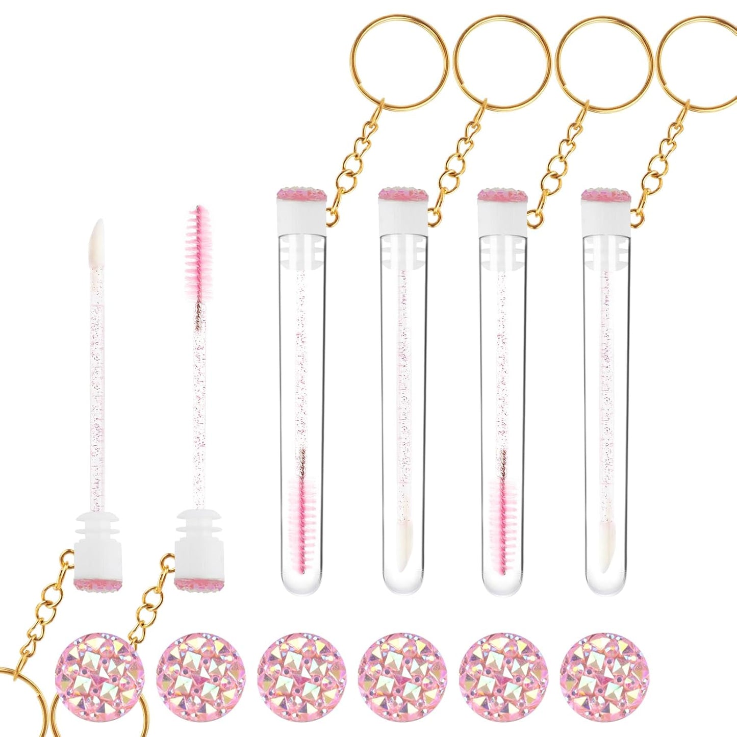 48 Pieces Disposable Mascara Wands Set,Include 24 pcs Disposable Crystal Lash Spoolies Brush and 24 Pieces Reusable Diamond keychain Empty Eyelash Brush Tubes for Women Girls Makeup Brush Kit