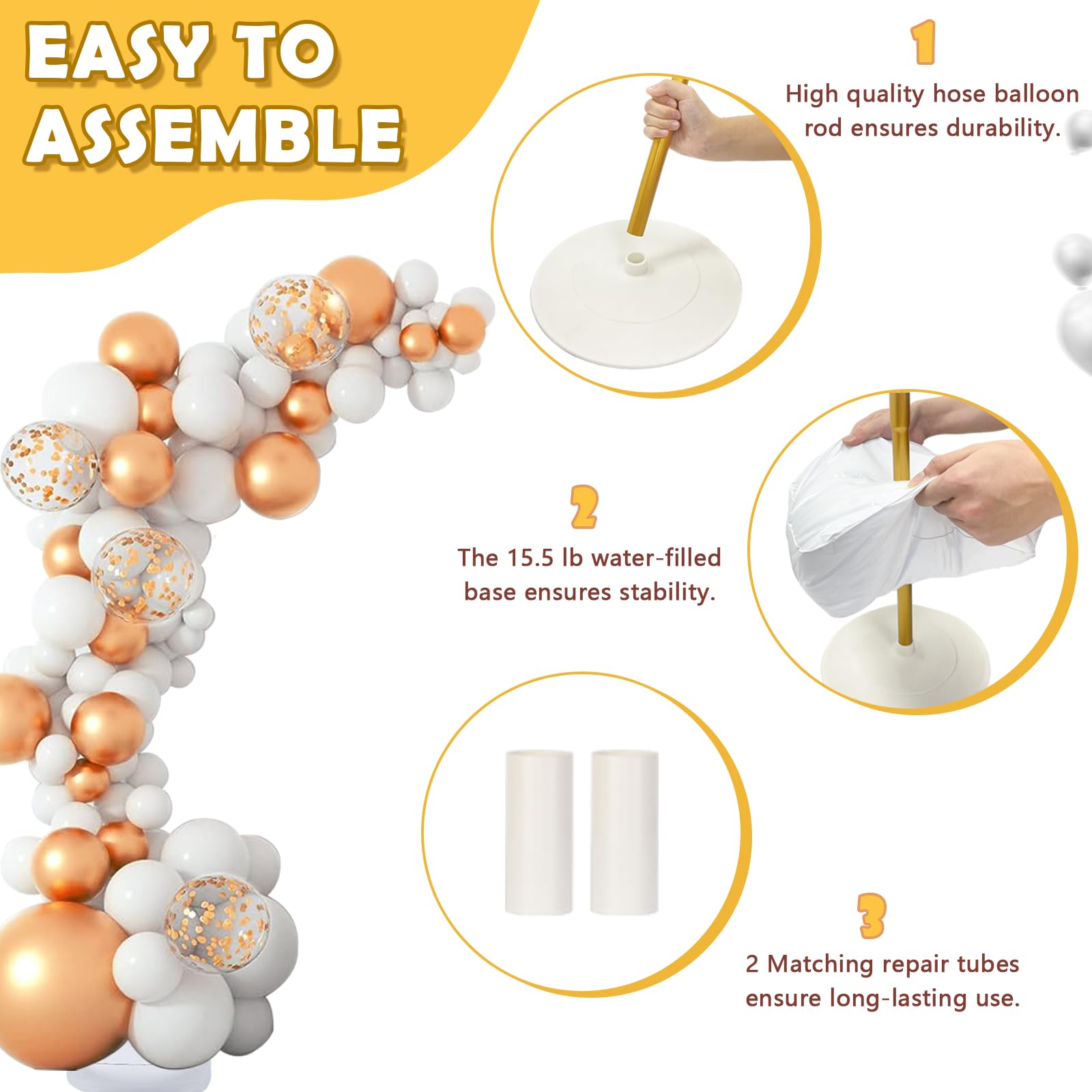 AerWo Balloon Arch Kit 9.35FT & 6FT, Free Bending Half Balloon Arch Stand with Base, Floor Gold