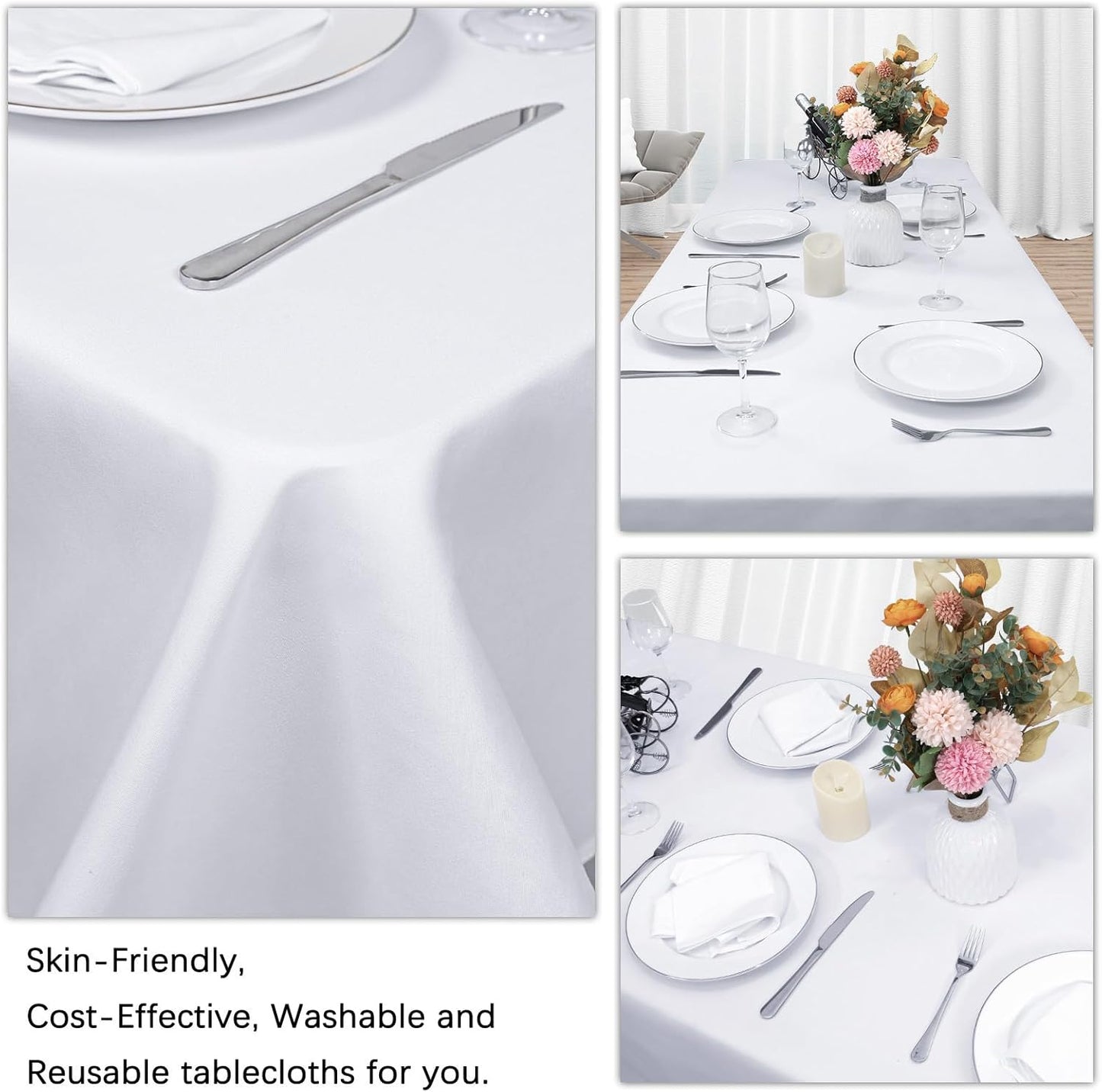 8 Pack White Table Cloth 60 x 126 Inch Rectangular Tablecloths for 8 Foot Rectangle Tables, Wrinkle Resistant White Tablecloth Washable Polyester Fabric Table Covers for Buffet Wedding Party Banquet