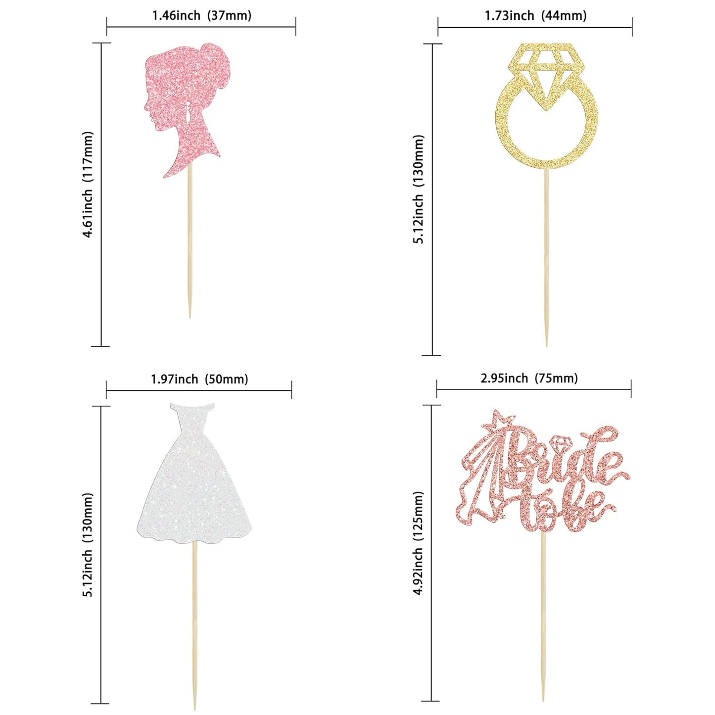 Gyufise 24 Pack Glitter Bride to Be Cupcake Toppers with Heart Ring Dress Bridal Shower Cupcake Picks Wedding Engagement Bachelorette Party Cake Decorations Supplies Colorful