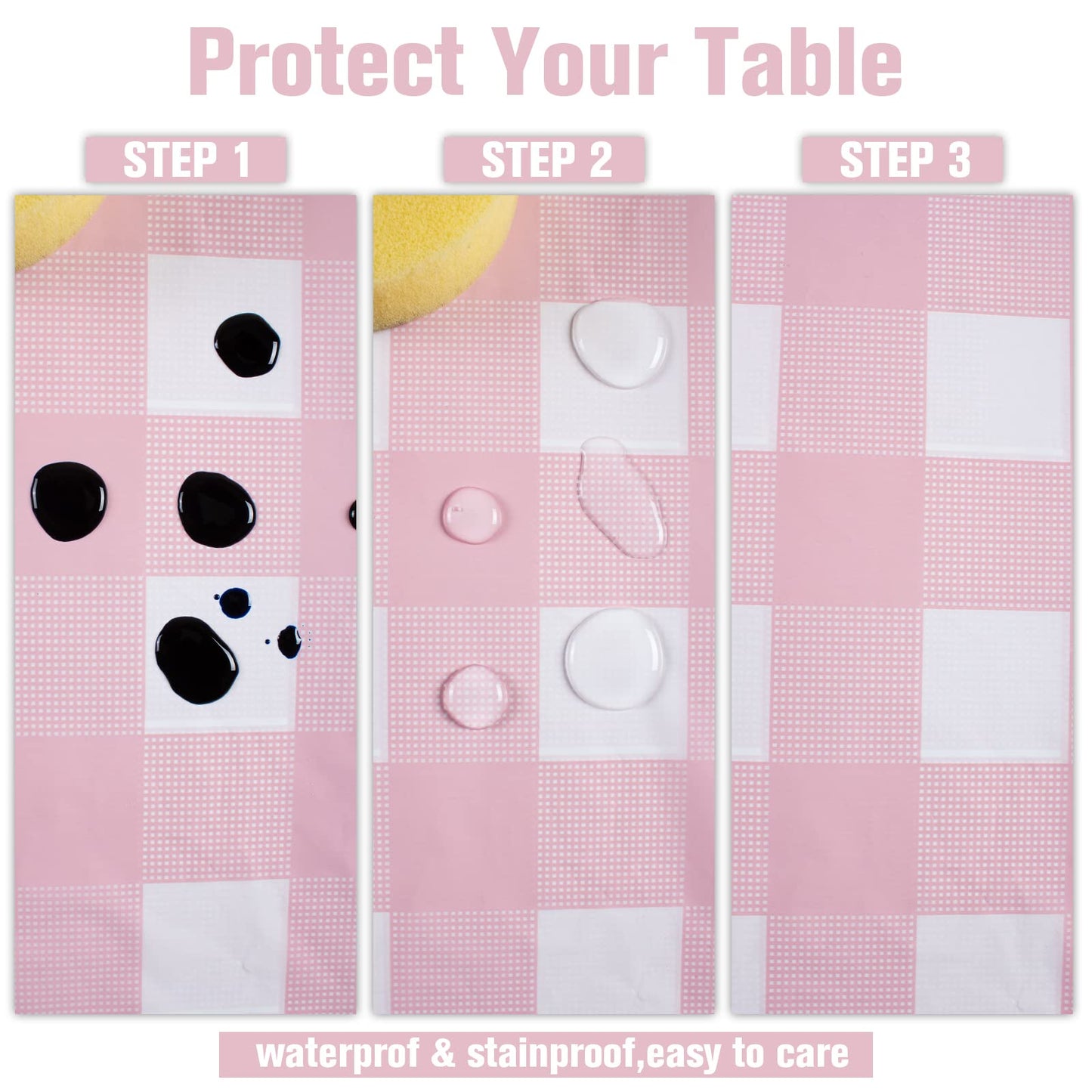 Kesfey 3 Packs Pink Gingham Tablecloth Pink and White Checkered Tablecloths 54 x 108 Inches
