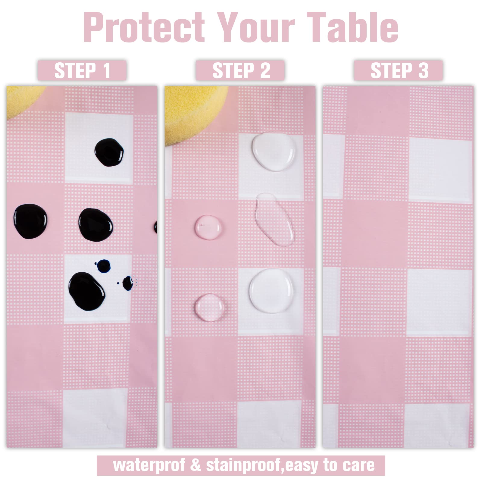 Kesfey 3 Packs Pink Gingham Tablecloth Pink and White Checkered Tablecloths 54 x 108 Inches