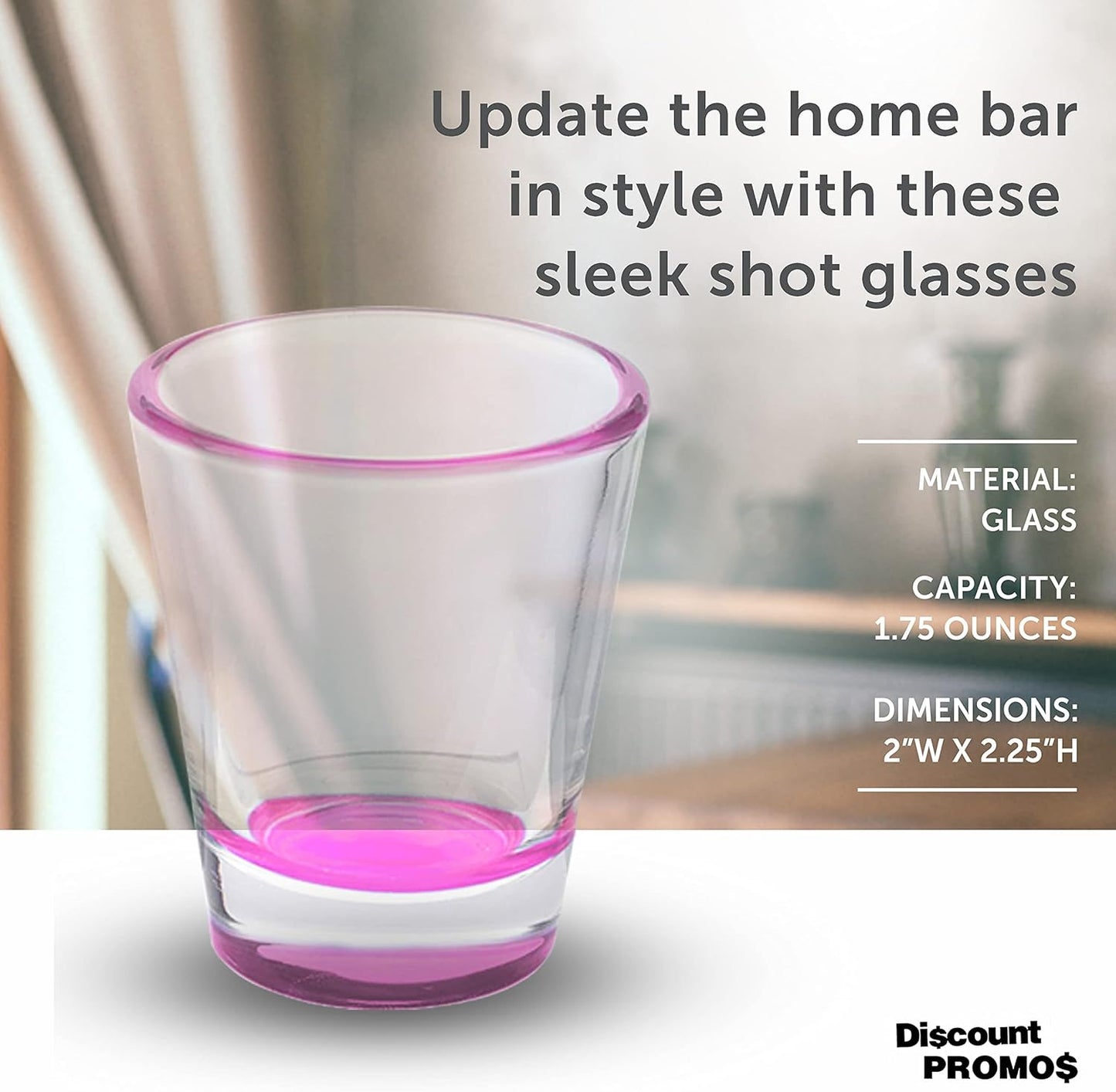 DISCOUNT PROMOS Shot Glasses Set 1.75 oz. Set of 10 Bulk Pack, Wedding Favor, Birthday Party, Tequila Shot Glasses, Vodka Shot Glass - Pink Bottom Color